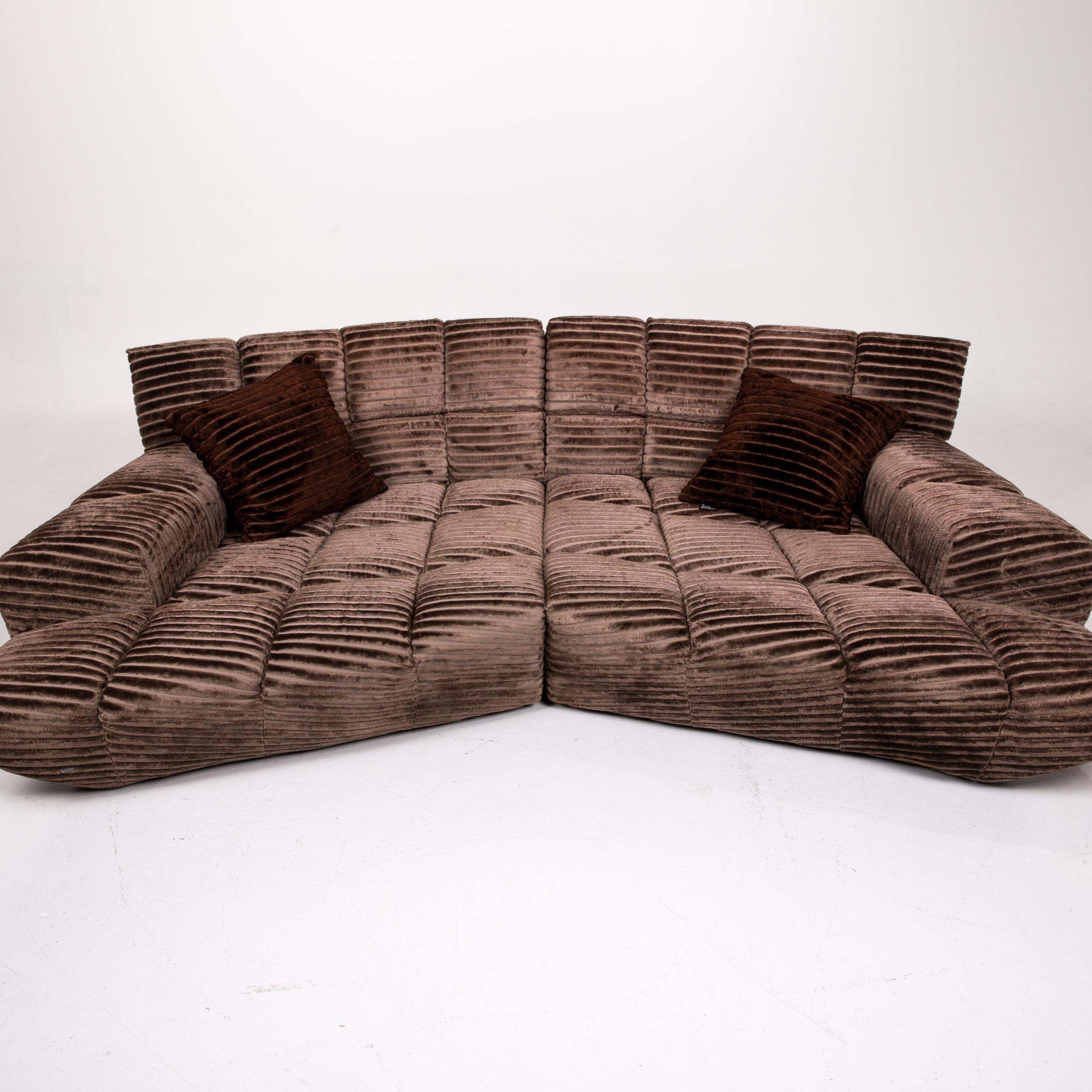 Bretz Cloud 7 Velvet Fabric Sofa Set Brown 1 Corner Sofa 1 Armchair 3