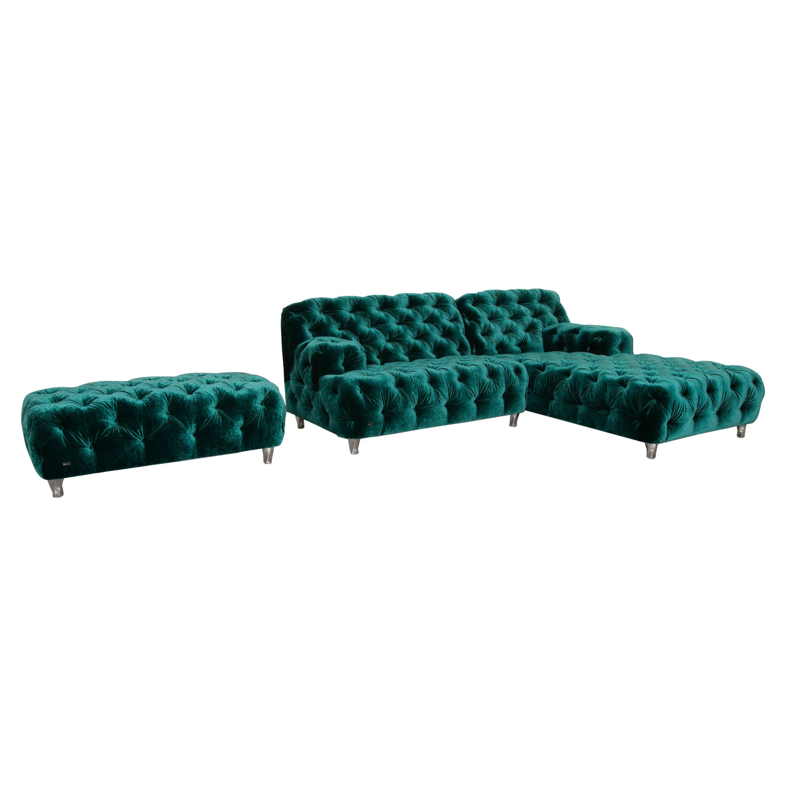 Bretz Cocoa Island Fabric Sofa Set Green 1x Corner Sofa 1x Stool