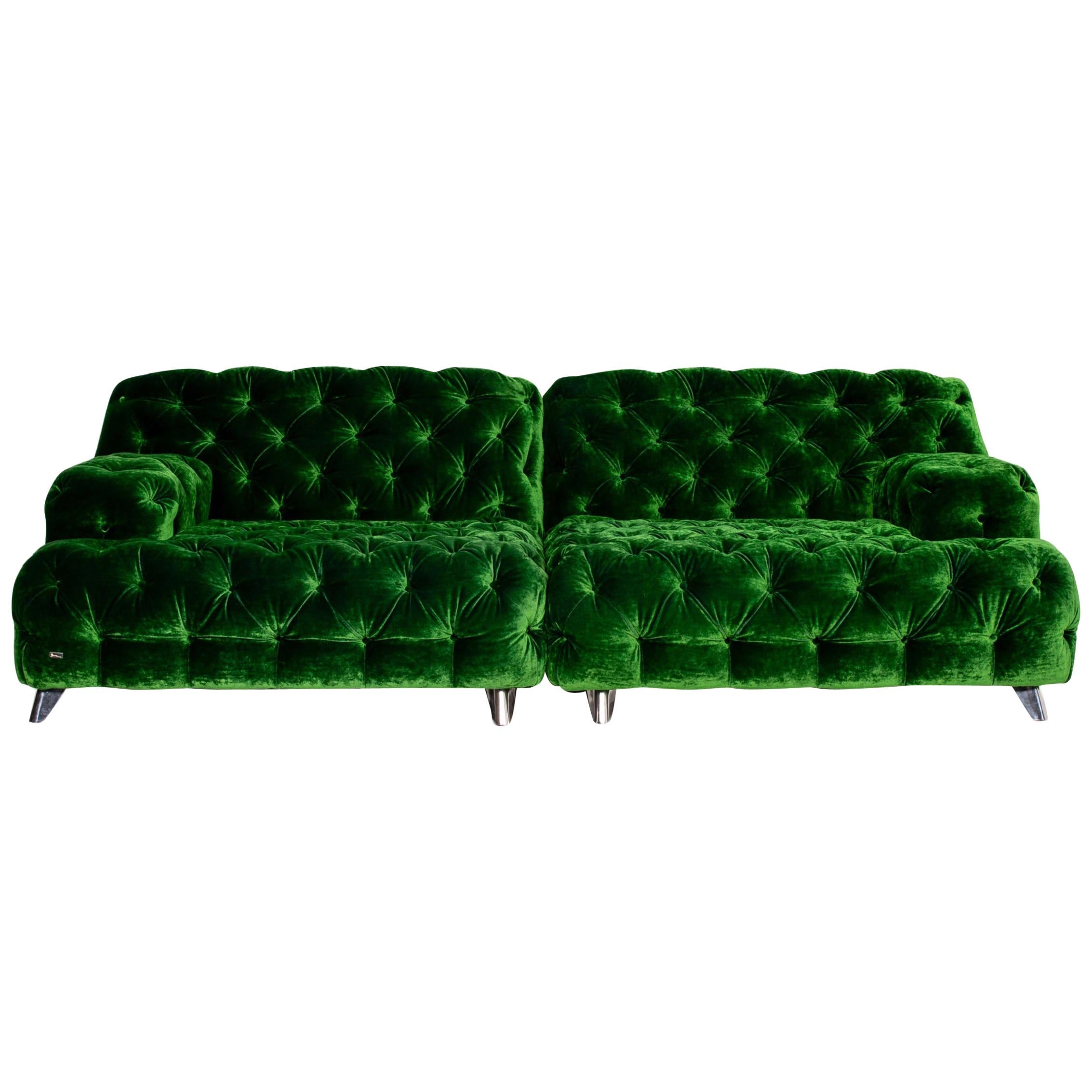 Bretz Cocoa Island Velvet Fabric Sofa Green Four-Seat Couch