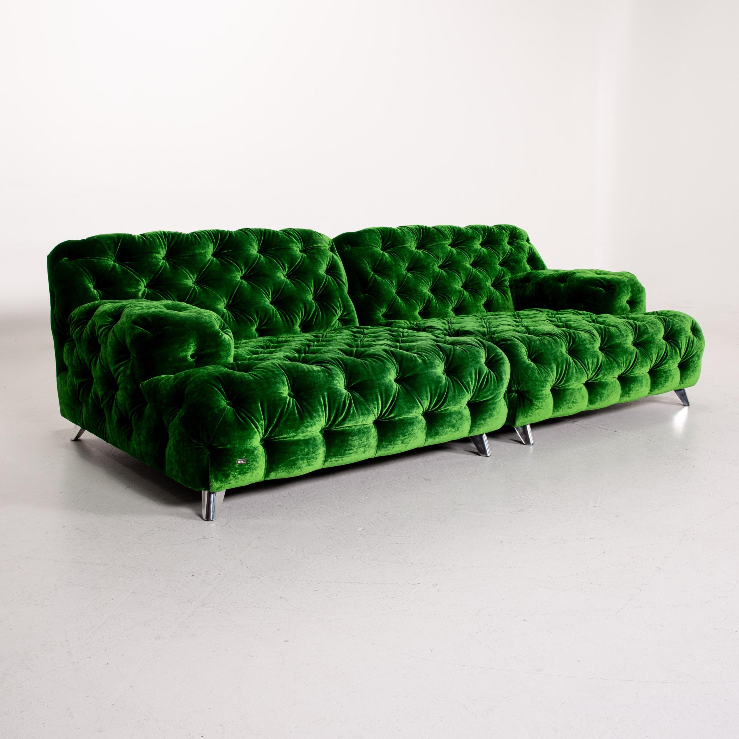 Contemporary Bretz Cocoa Island Velvet Fabric Sofa Green Four-Seat Couch