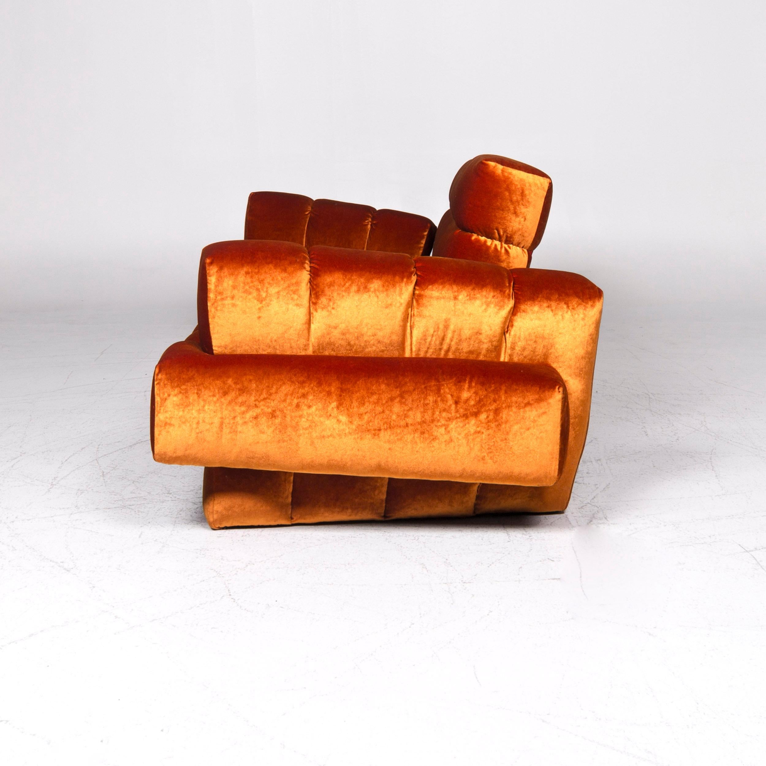 Bretz Confucius Orange Designer Velvet Fabric Sofa Three-Seat Couch For Sale 4