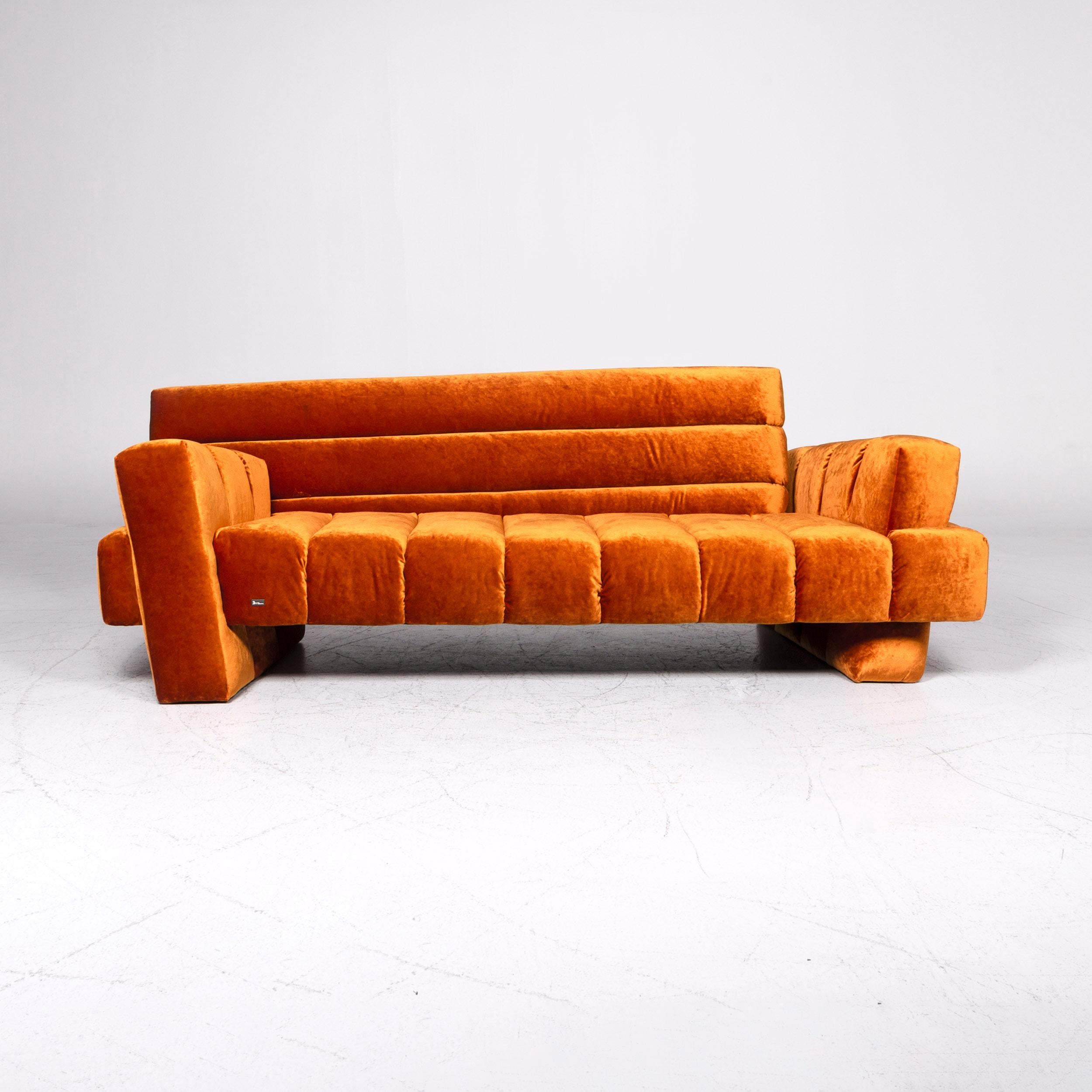 We bring to you a Bretz Confucius orange designer velvet fabric sofa three-seat couch.
 
 
 Product measurements in centimeters:
 
Depth: 99
 Width: 232
 Height: 81
 Seat-height: 47
 Rest-height: 67
 Seat-depth: 61
 Seat-width: 165
