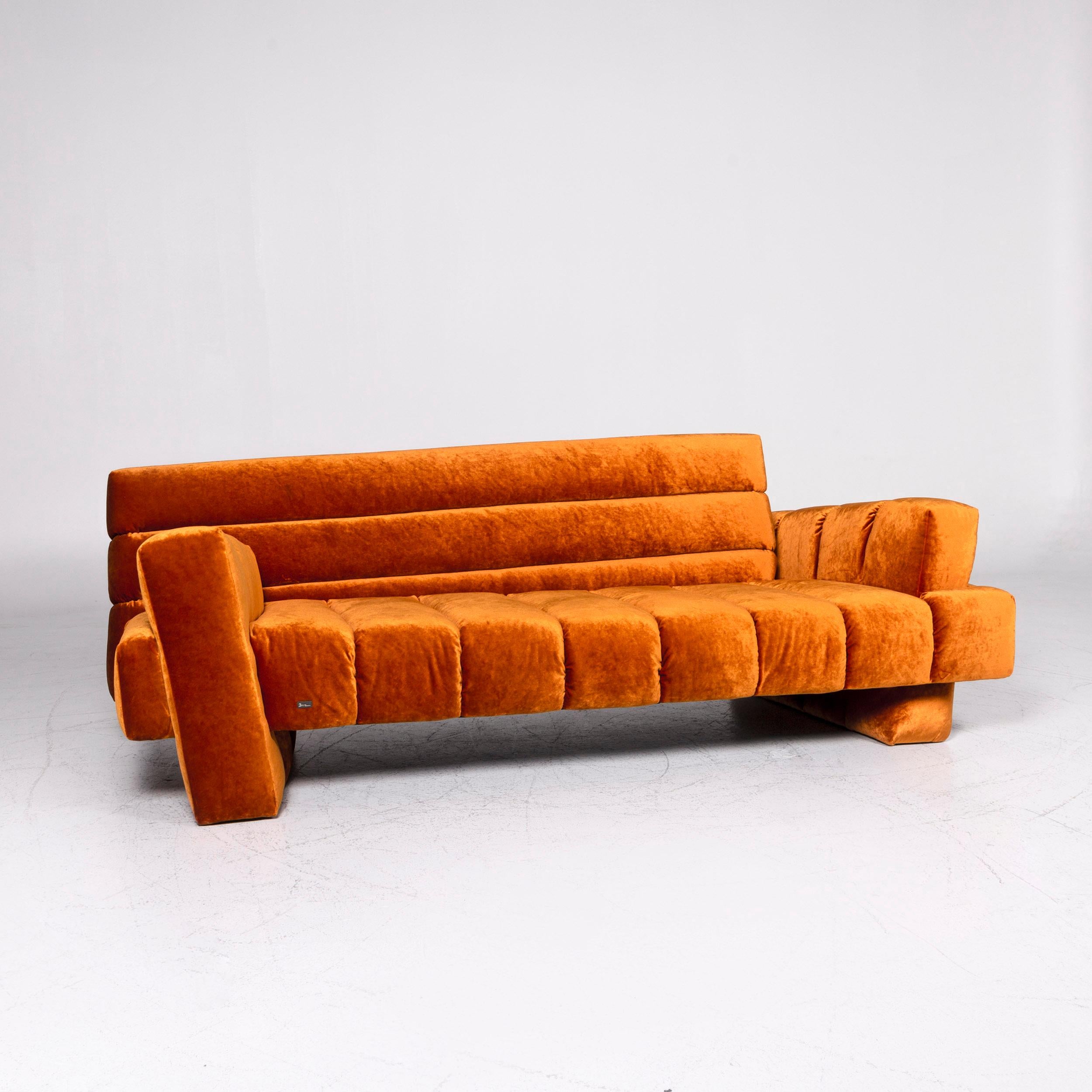 Modern Bretz Confucius Orange Designer Velvet Fabric Sofa Three-Seat Couch For Sale