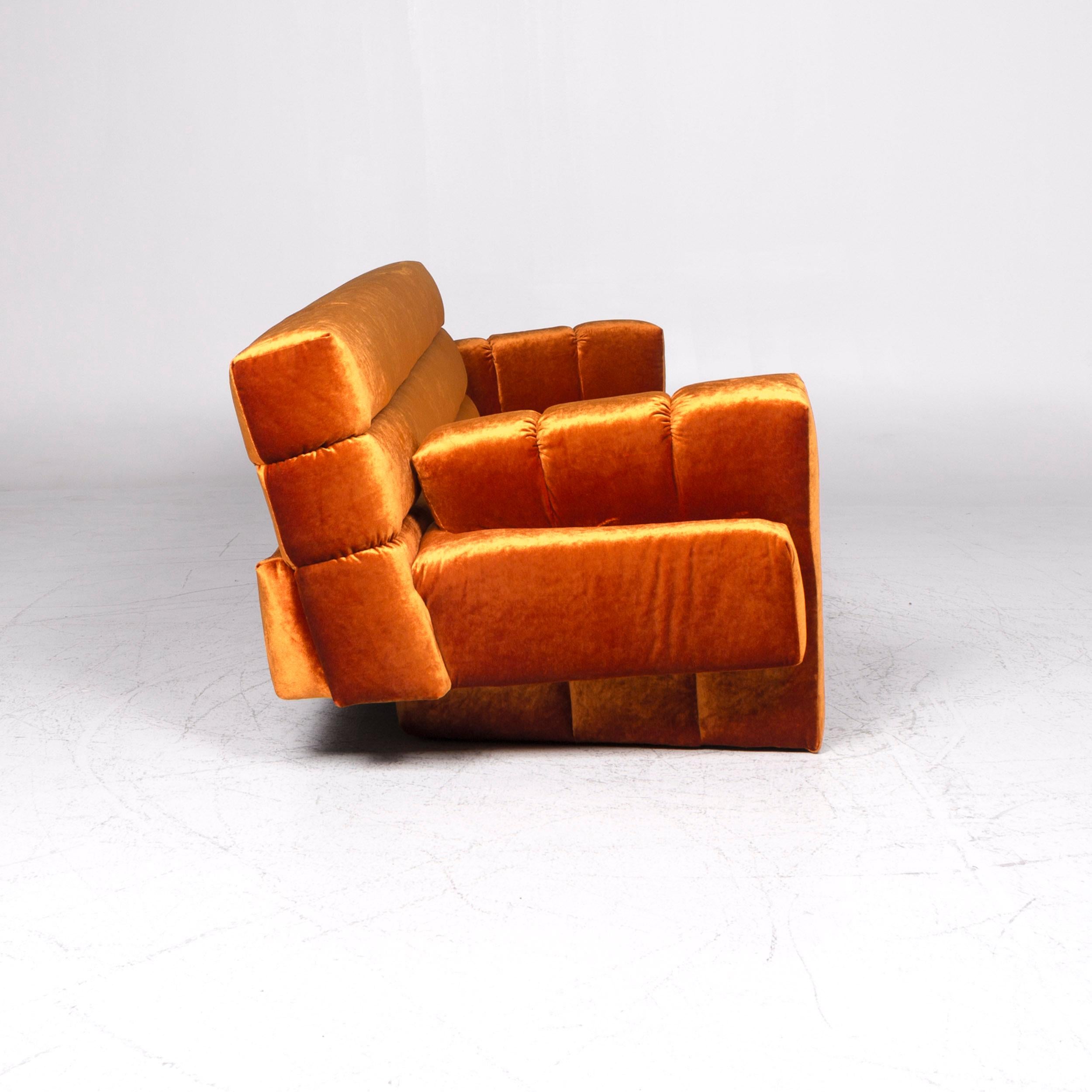 Bretz Confucius Orange Designer Velvet Fabric Sofa Three-Seat Couch For Sale 2