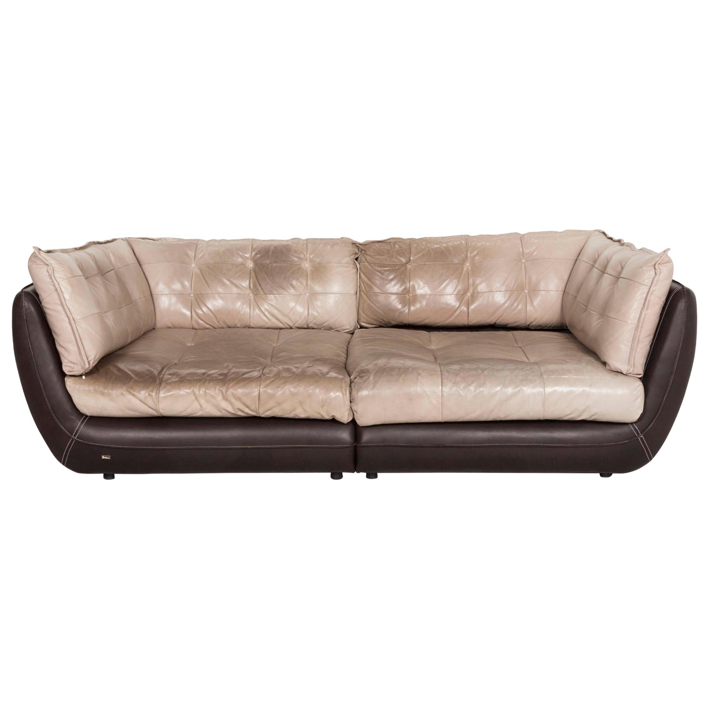 Bretz Cupcake Jepard Leather Sofa Brown Beige Four-Seat Couch For Sale