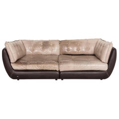 Bretz Cupcake Jepard Leder-Sofa mit vier Sitzen in Braun und Beige