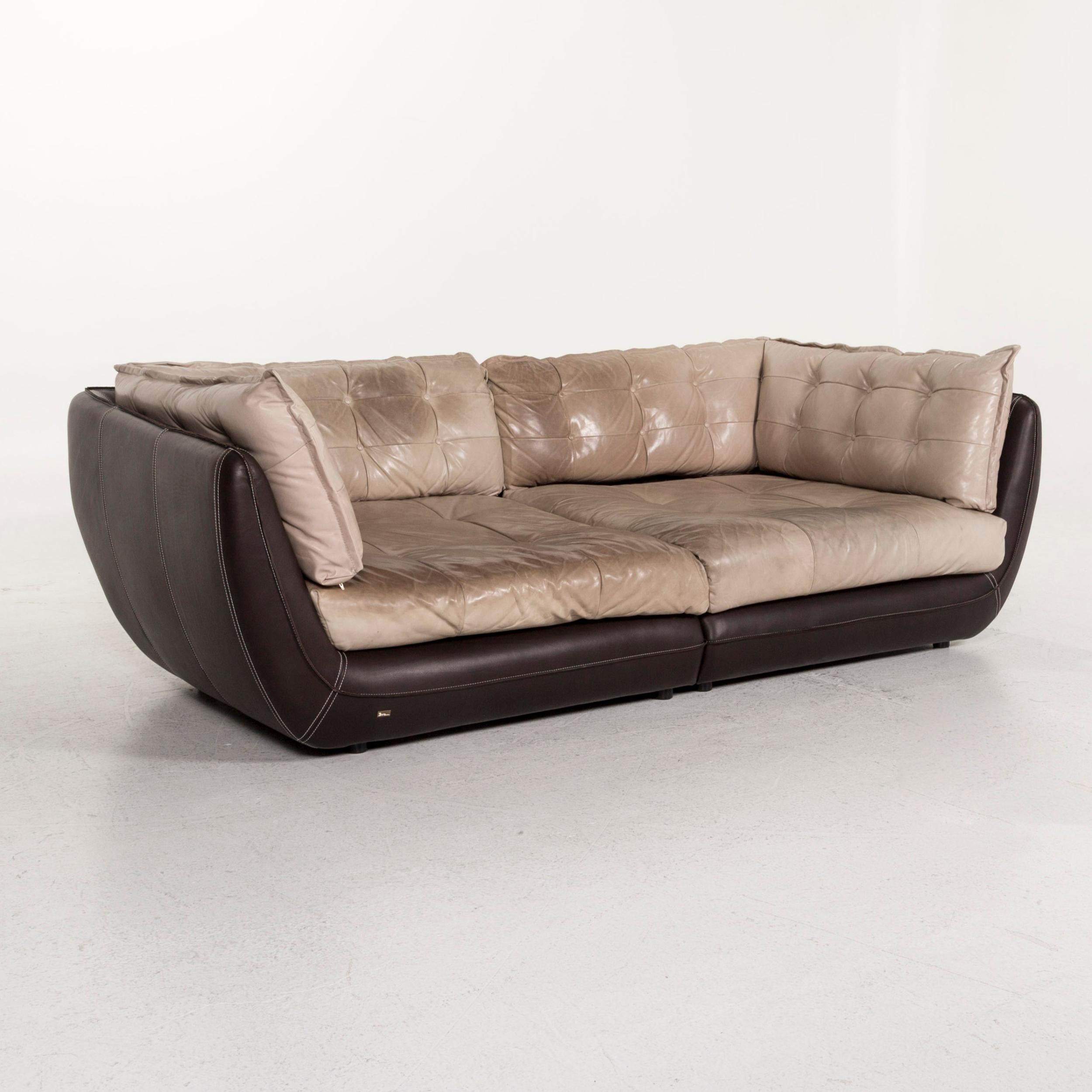 Bretz Cupcake Jepard Leather Sofa Brown Beige Four-Seat Couch In Fair Condition For Sale In Cologne, DE