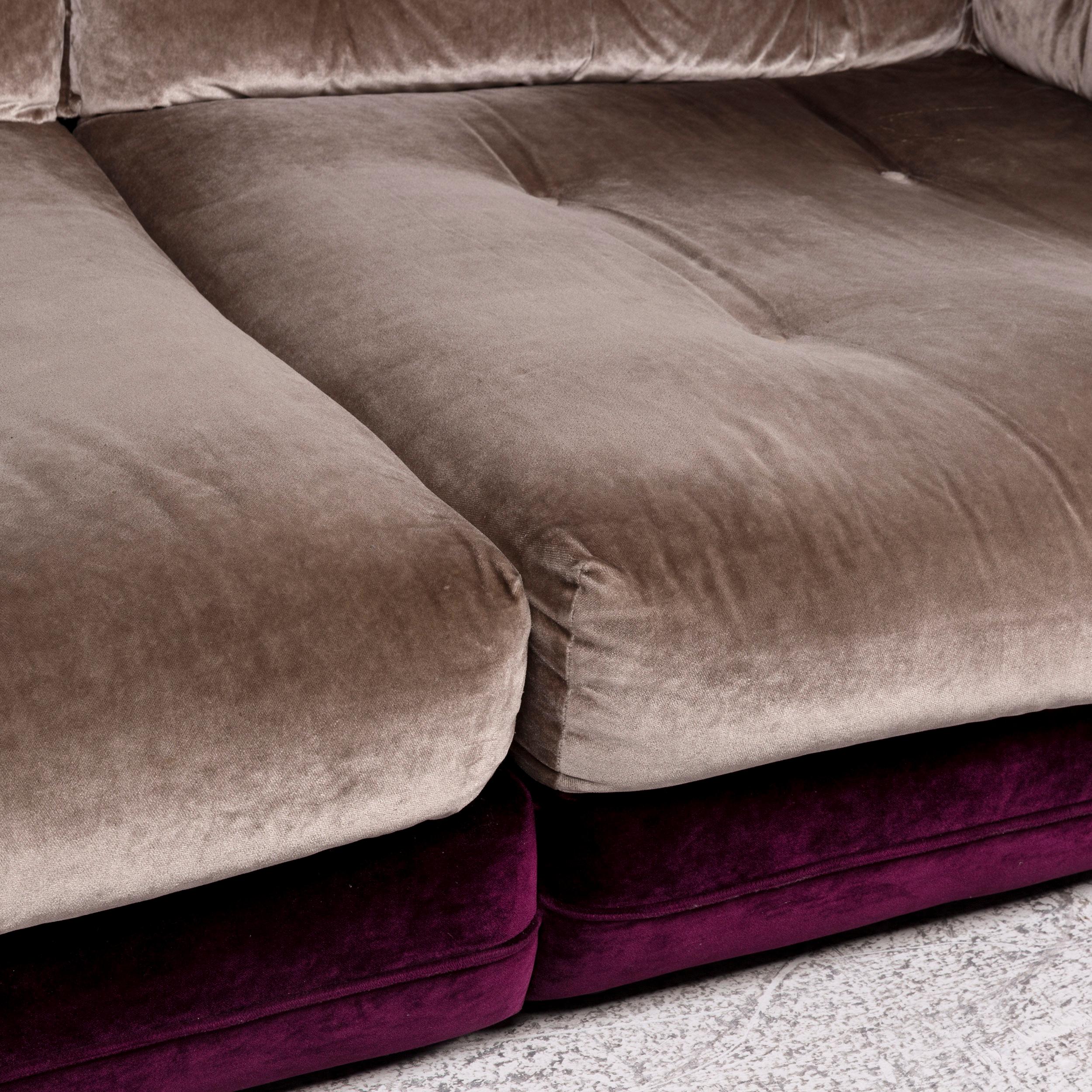 Modern Bretz Cupcake Velvet Fabric Sofa Beige Five-Seat Couch