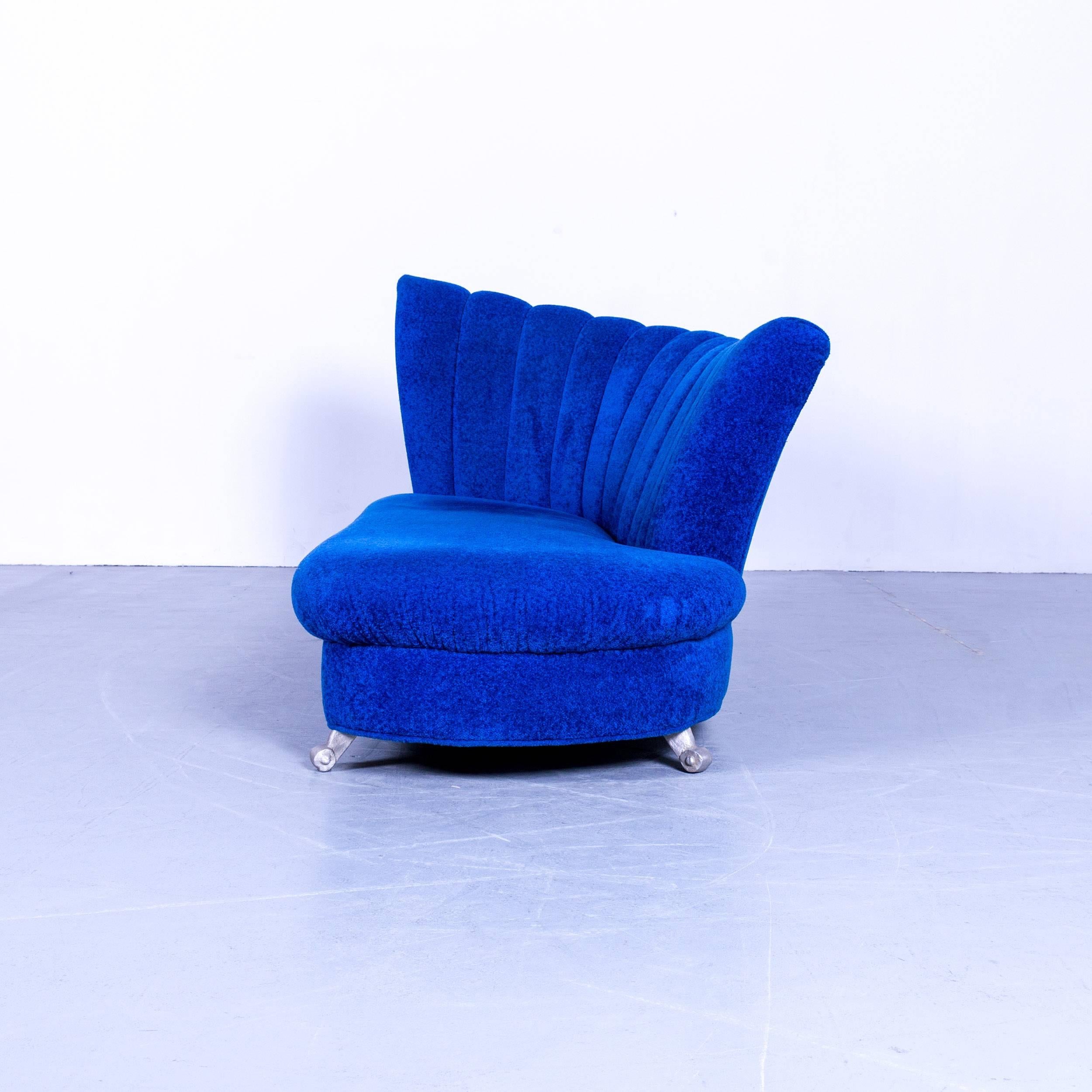 Bretz Designer Sofa Fabric Blue Two-Seat Couch Chaise Longue 1