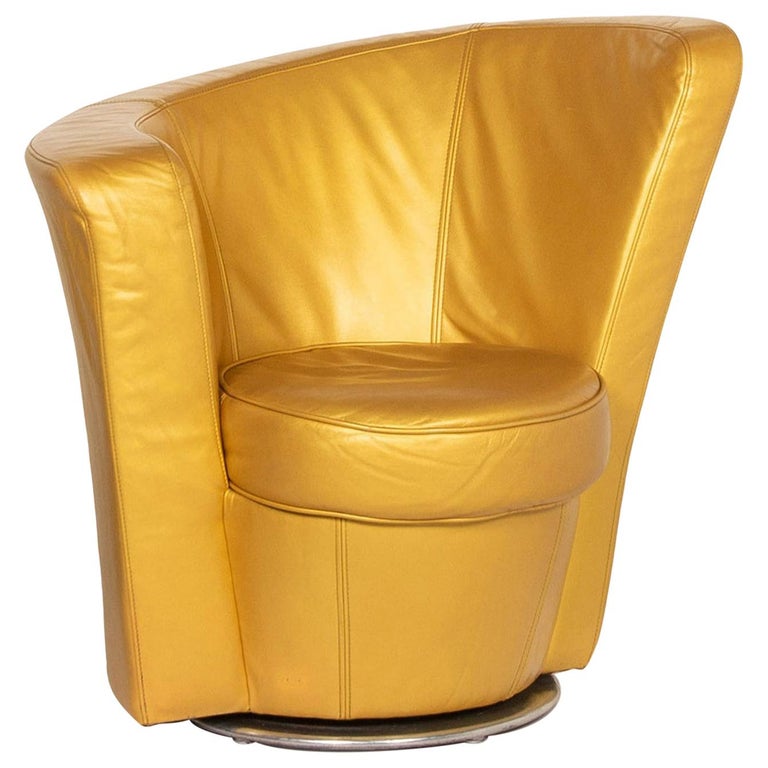 Bretz Eves Island Leather Armchair Gold, Gold Leather Chair