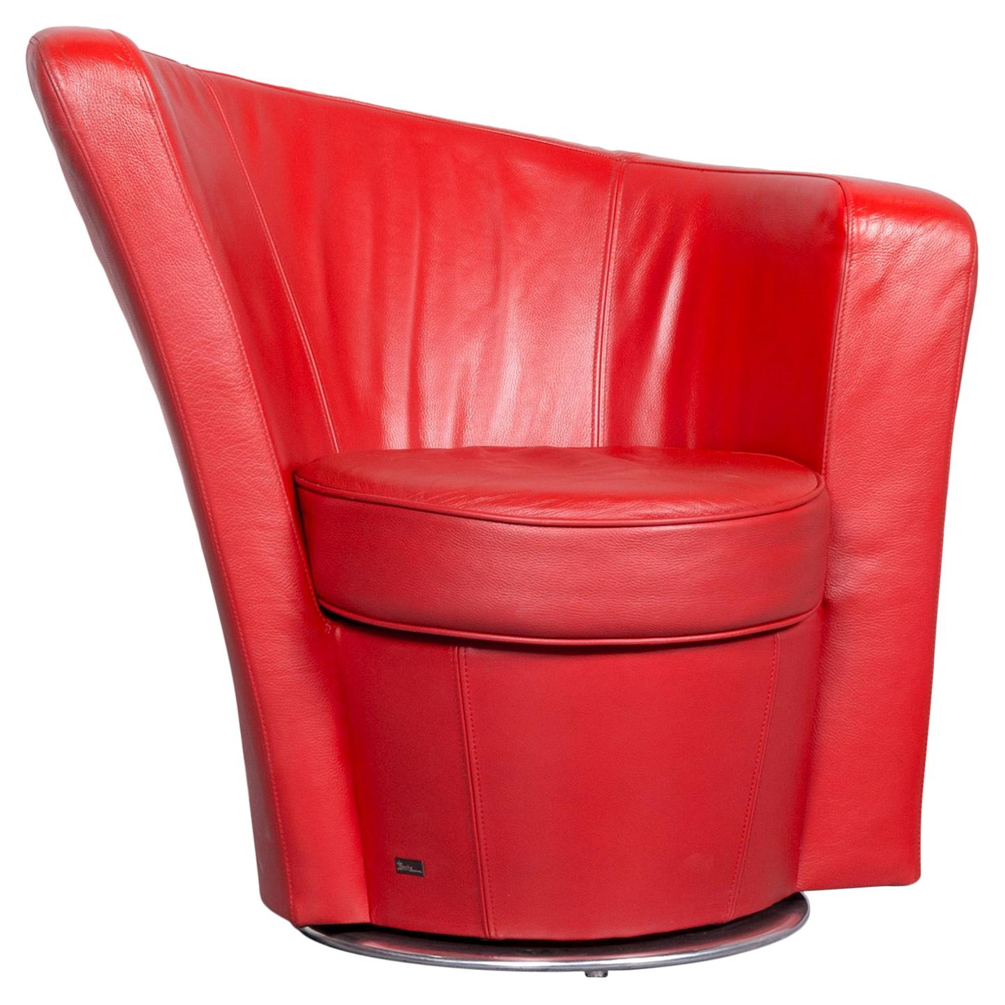 Bretz Eves Island Leather Armchair Set Red One-Seat Chair For Sale