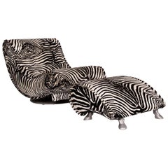 Bretz Fabric Armchair Incl, Zebra Stool Black and White Rocker Function