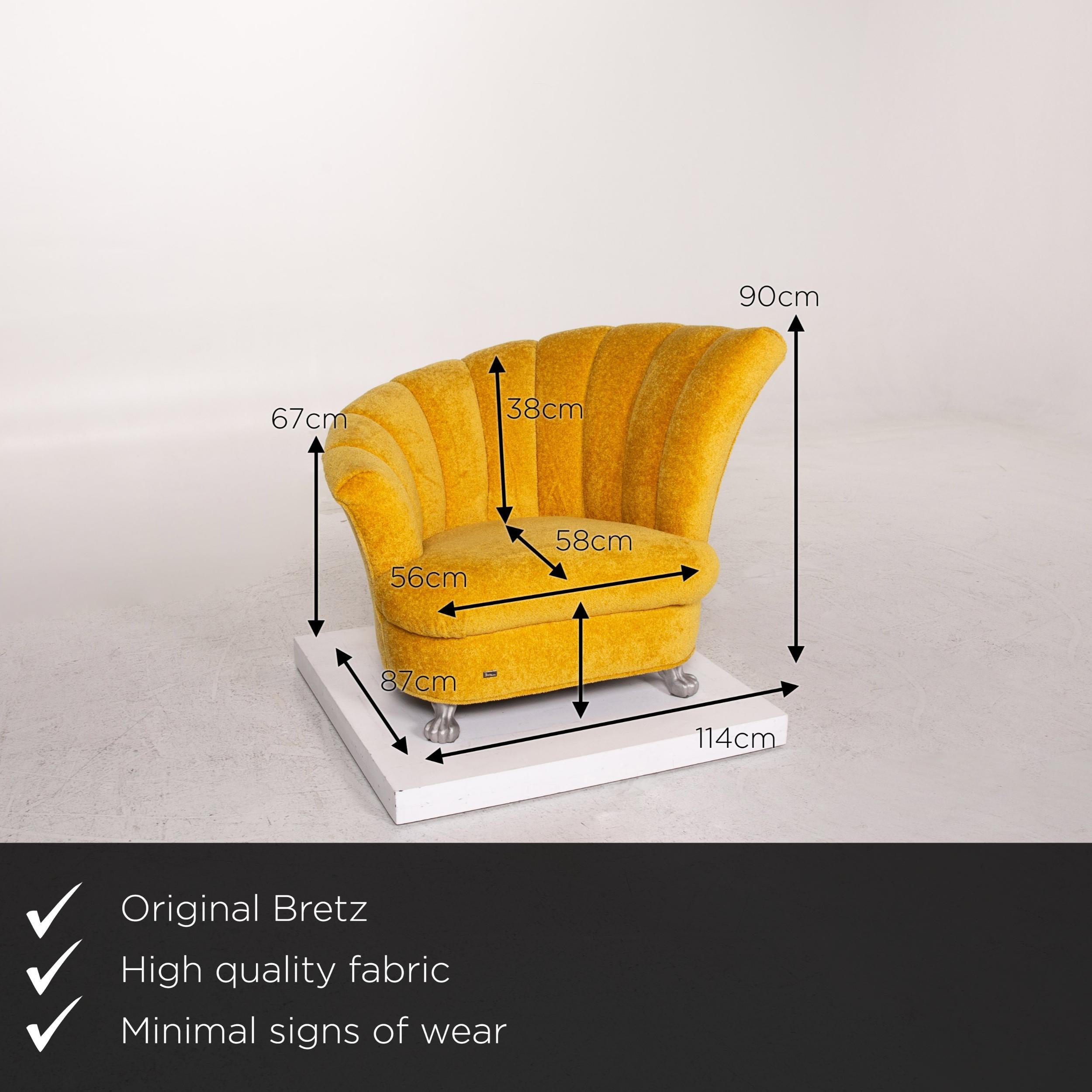 We present to you a Bretz fabric armchair yellow.
     
 

 Product measurements in centimeters:
 

Depth 87
Width 114
Height 90
Seat height 43
Rest height 64
Seat depth 58
Seat width 56
Back height 38.