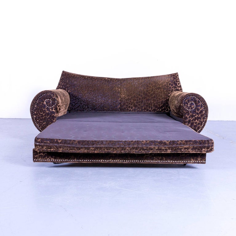 Bretz Gaudi Designer Bed Sofa Velours Fabric Brown ThreeSeat Chaise