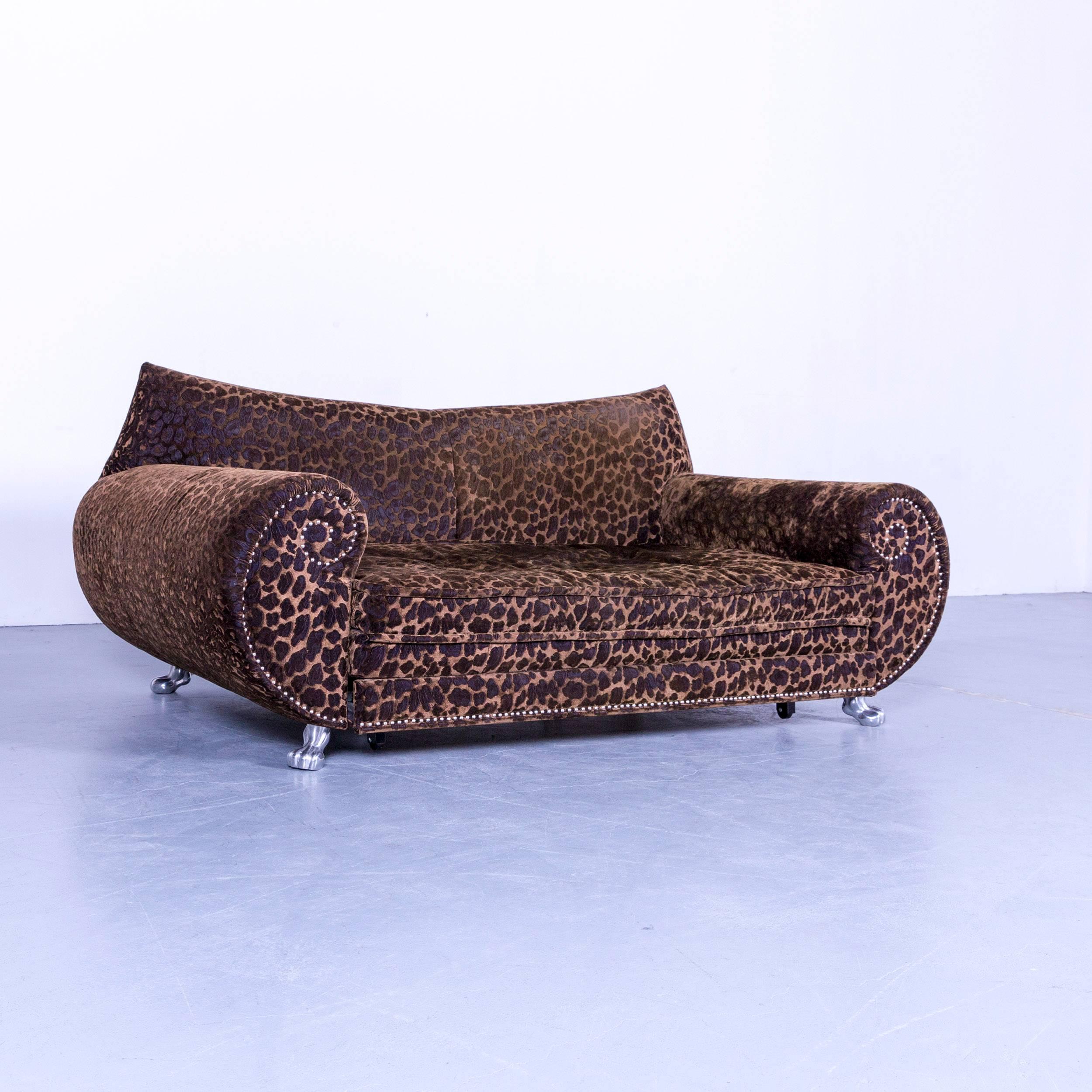 German Bretz Gaudi Designer Bed Sofa Velours Fabric Brown Three-Seat Chaise Longue