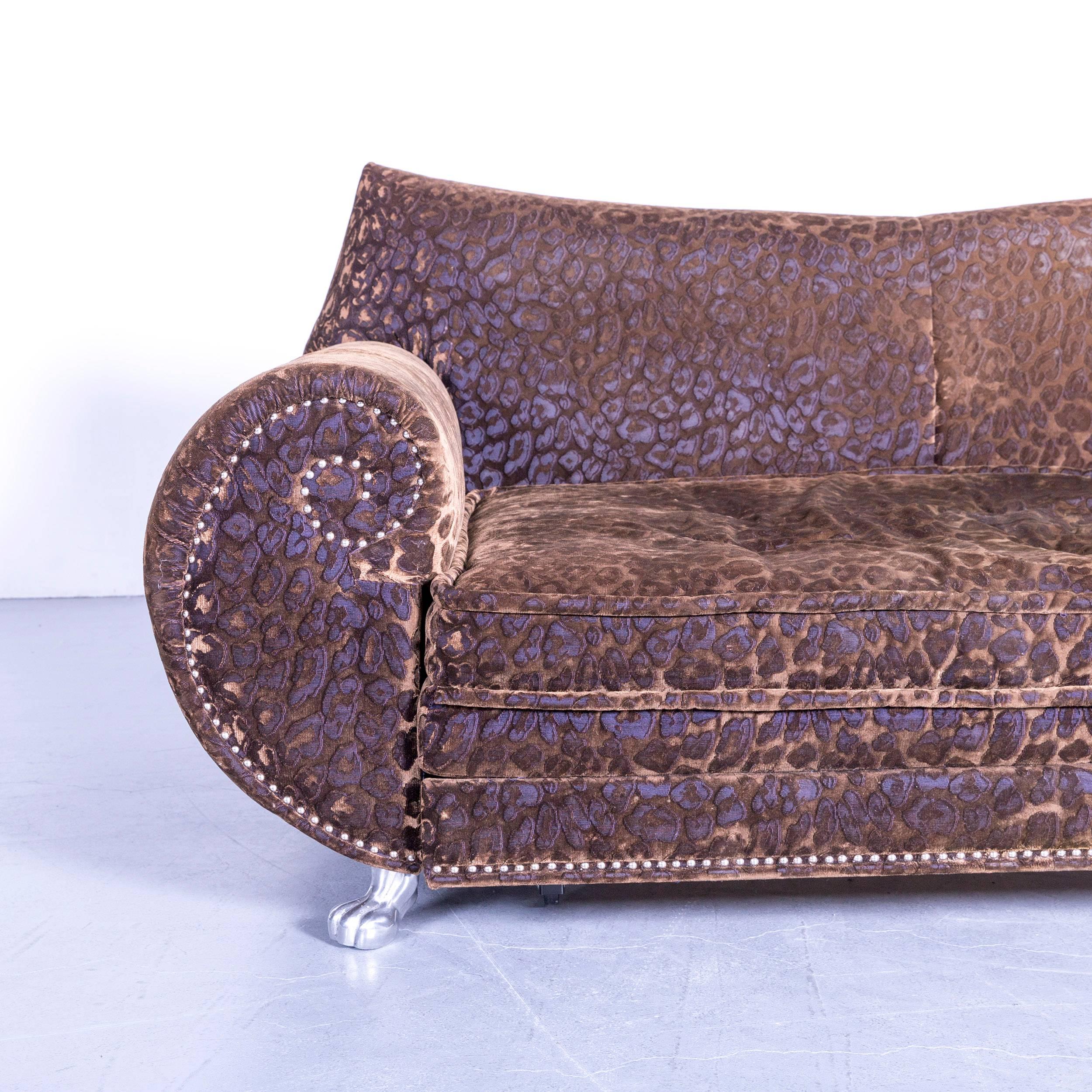 Bretz Gaudi Designer Bed Sofa Velours Fabric Brown Three-Seat Chaise Longue In Excellent Condition In Cologne, DE