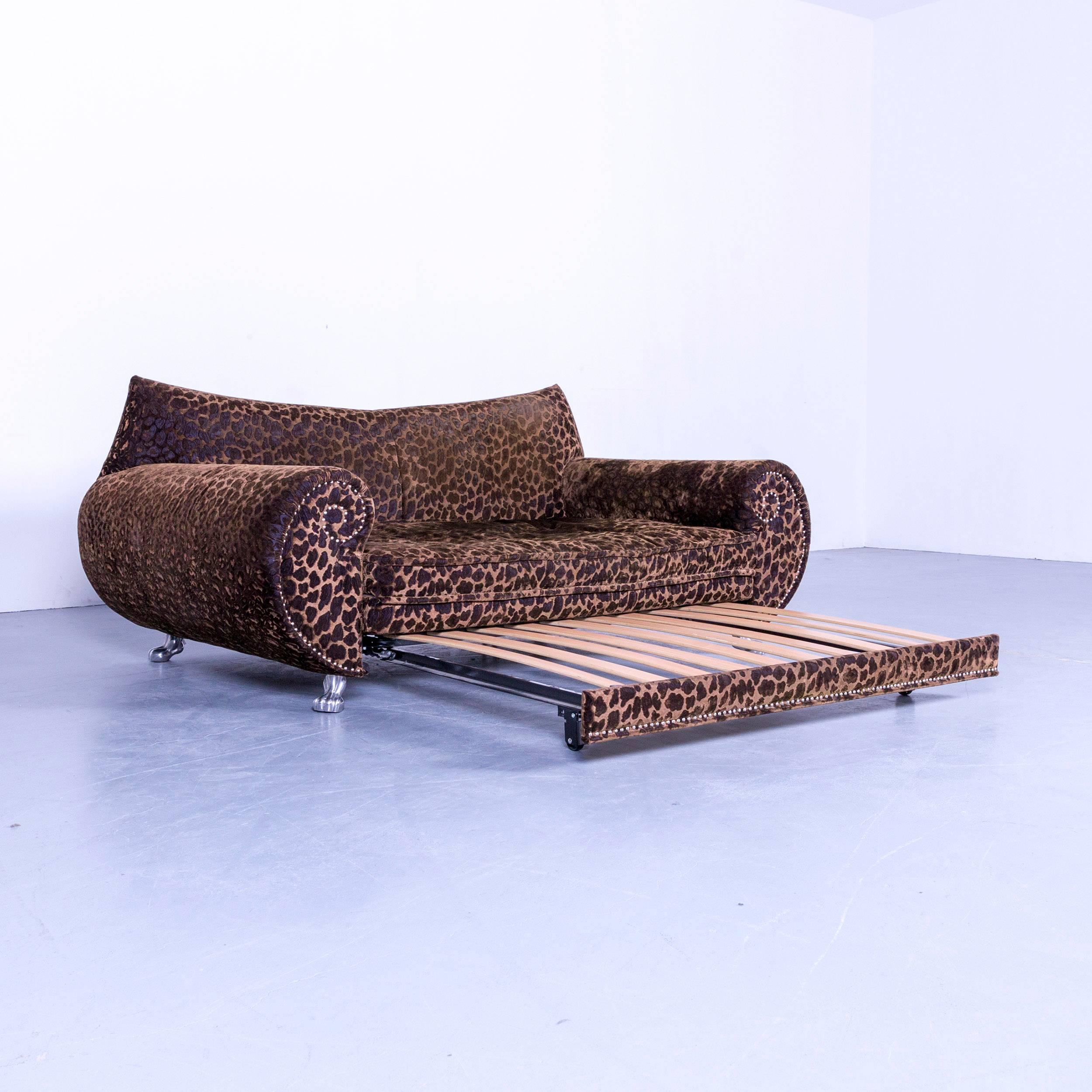 Bretz Gaudi Designer Bed Sofa Velours Fabric Brown Three-Seat Chaise Longue 1