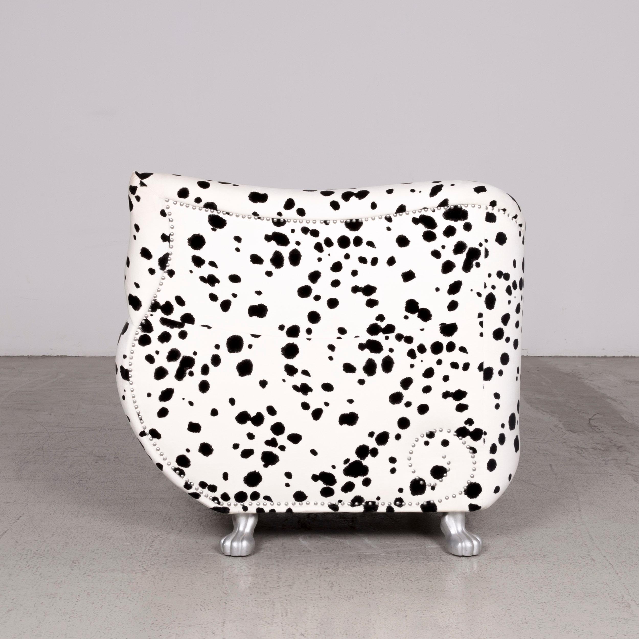 Bretz Gaudi Designer Fabric Armchair White Dalmatian Pattern Chair with Stool For Sale 1