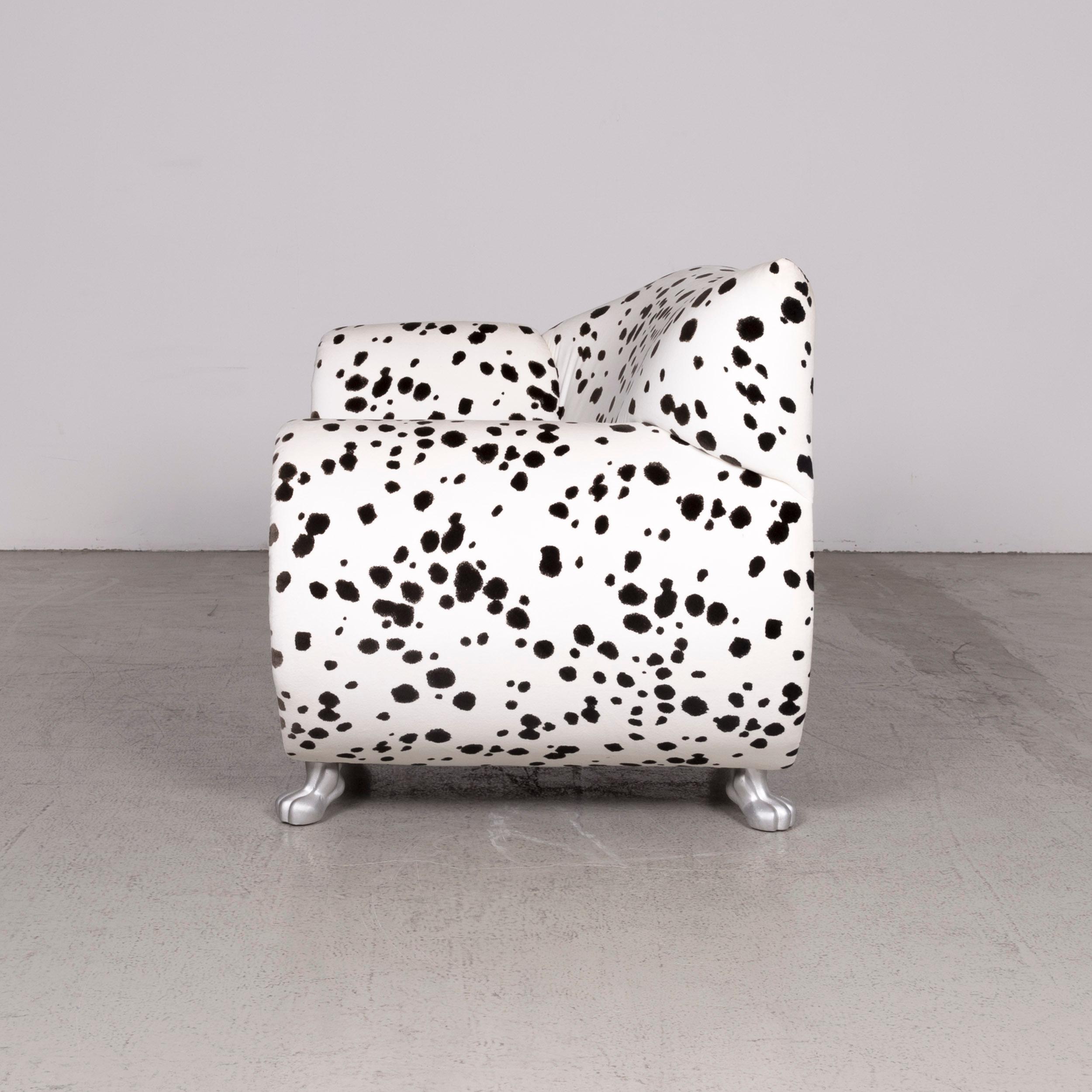 Bretz Gaudi Designer Fabric Armchair White Dalmatian Pattern Chair with Stool For Sale 2