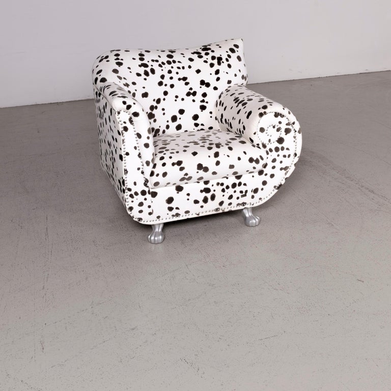 Bretz Gaudi Designer Fabric Armchair White Dalmatian Pattern Chair with