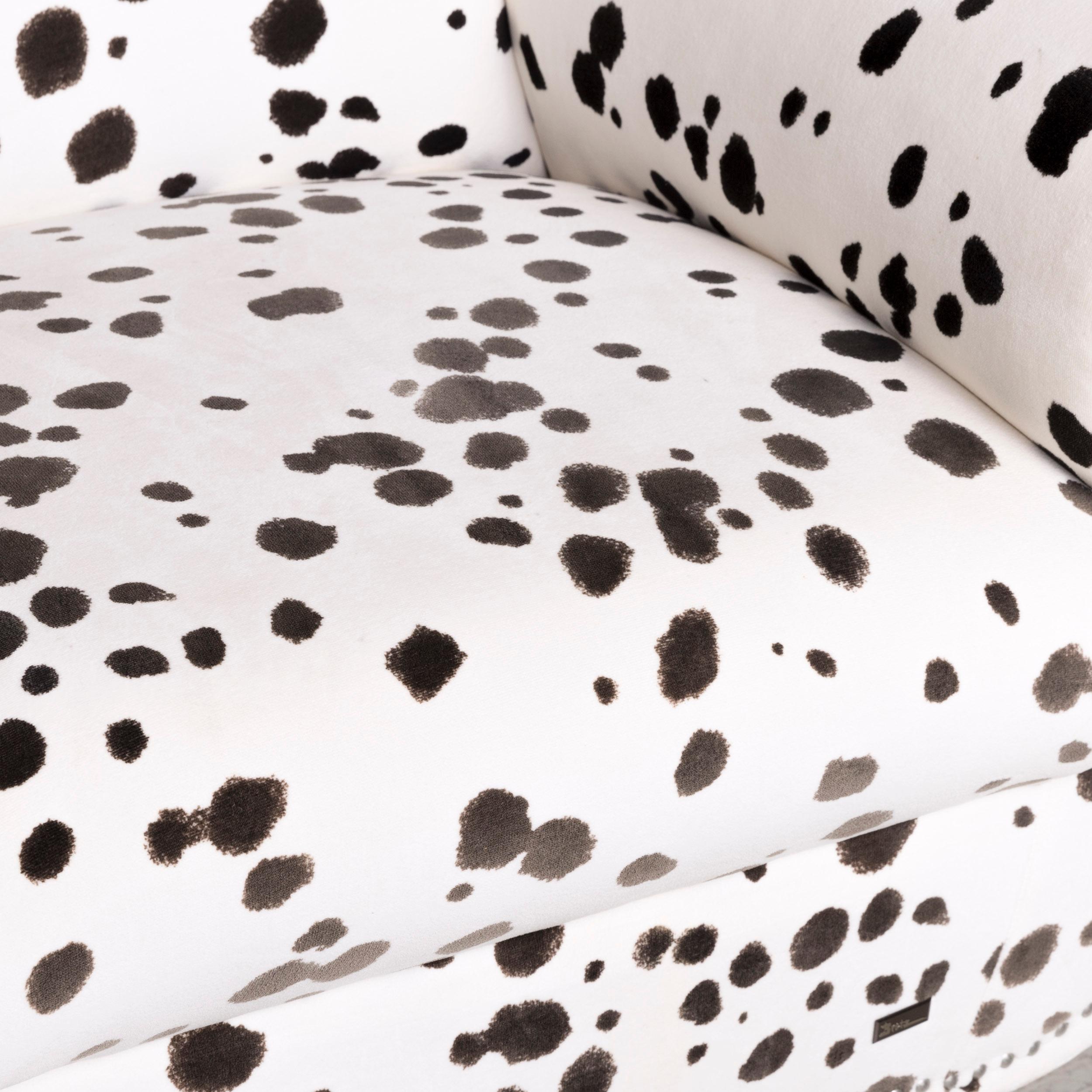 Modern Bretz Gaudi Designer Fabric Armchair White Dalmatian Pattern Chair with Stool For Sale