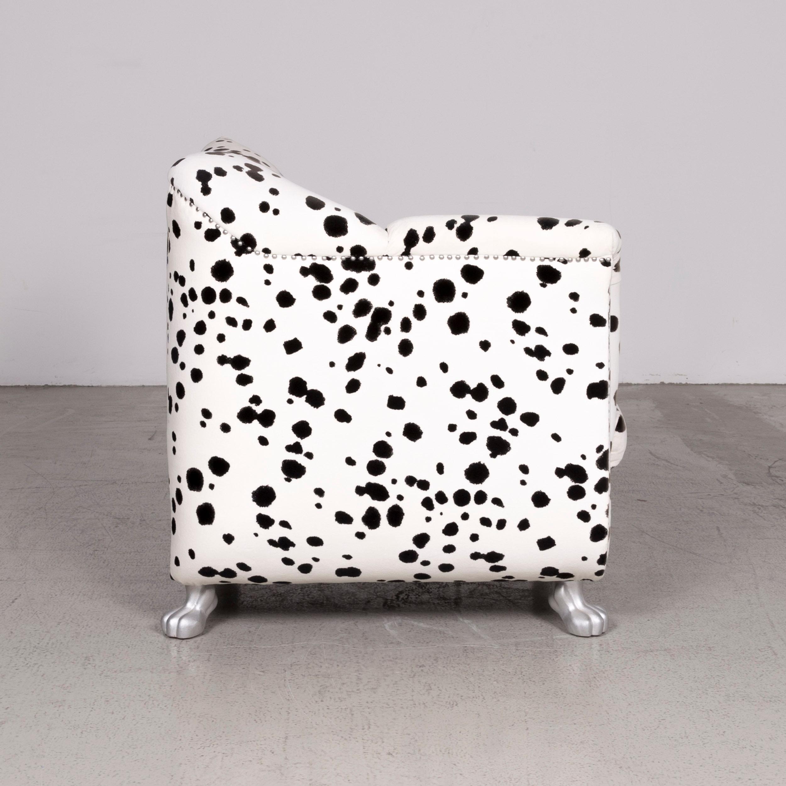 Contemporary Bretz Gaudi Designer Fabric Armchair White Dalmatian Pattern Chair with Stool For Sale