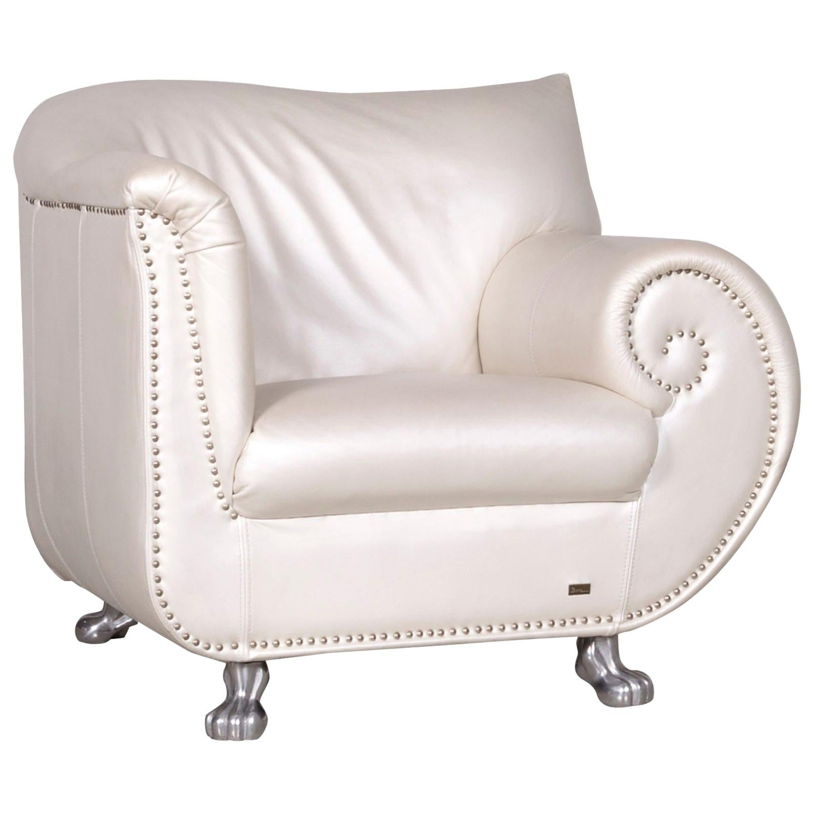 Bretz Gaudi Designer Leather Armchair White For Sale