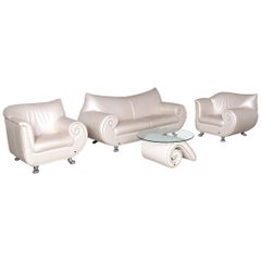 Bretz Gaudi Designer Leather Sofa Armchair Coffee Table Set White Two-Seat Couch