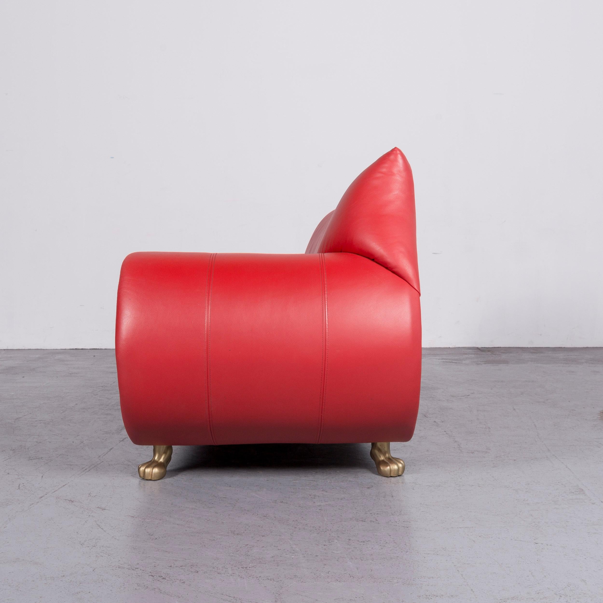 Bretz Gaudi Designer Leather Sofa Red Three-Seat Couch For Sale 5
