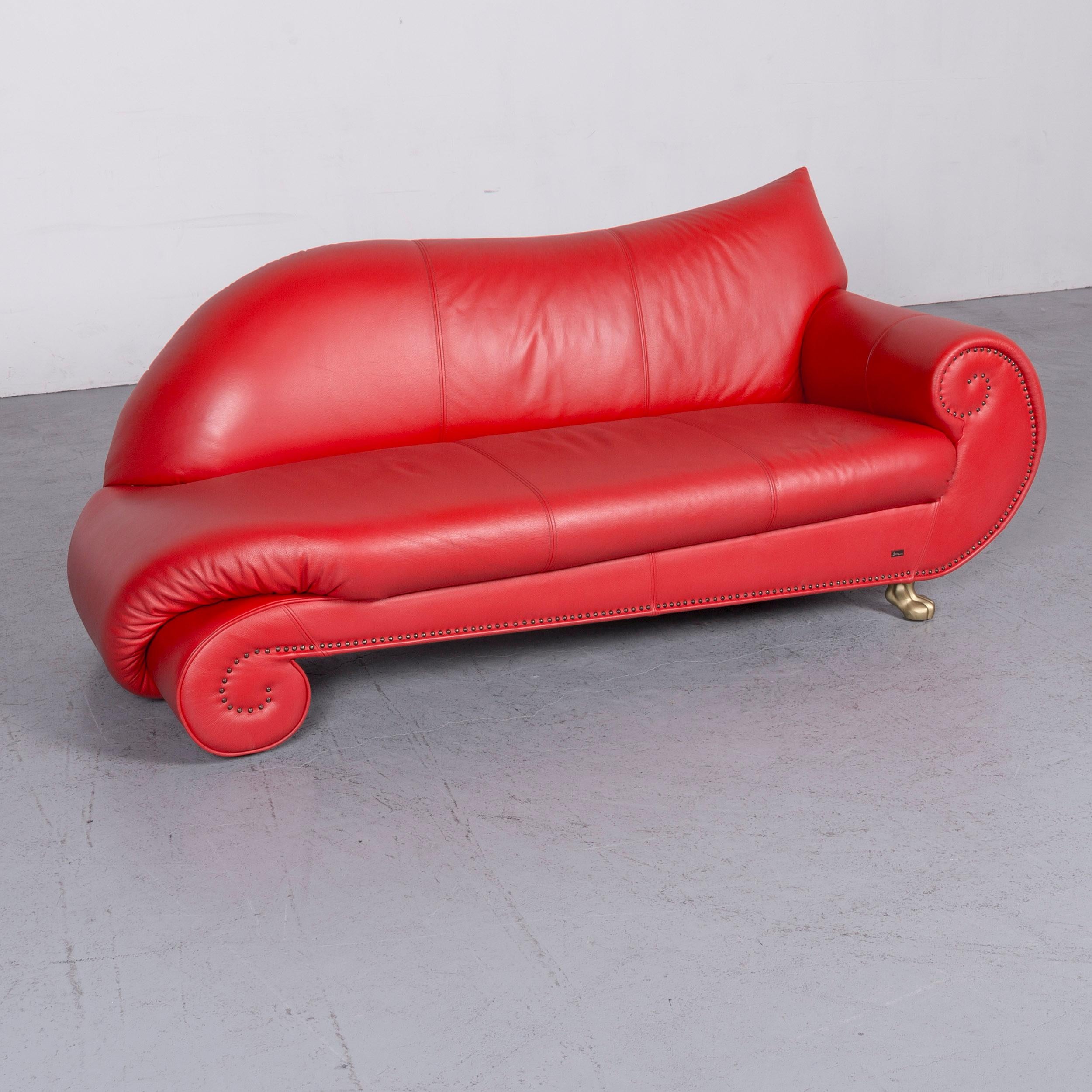 German Bretz Gaudi Designer Leather Sofa Red Three-Seat Couch For Sale
