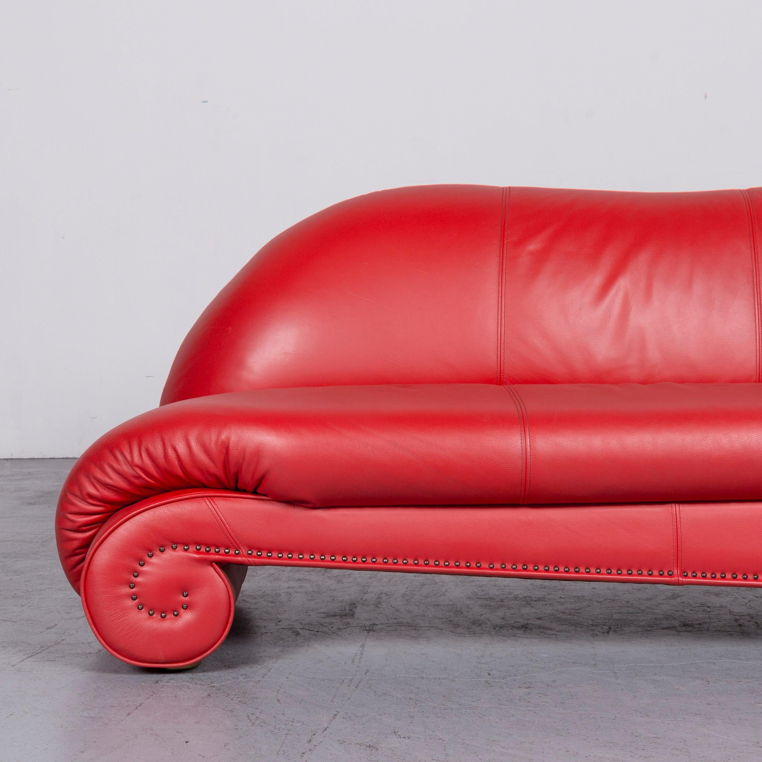Bretz Gaudi Designer Leather Sofa Red Three-Seat Couch In Fair Condition For Sale In Cologne, DE