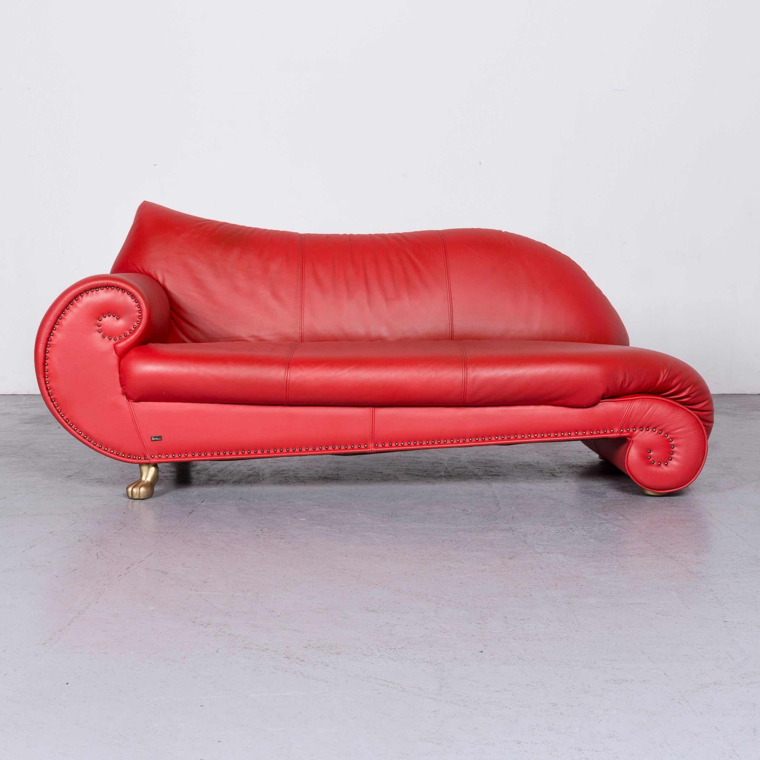 Bretz Gaudi Designer Leather Sofa Set Red Three-Seat Couch For Sale 7