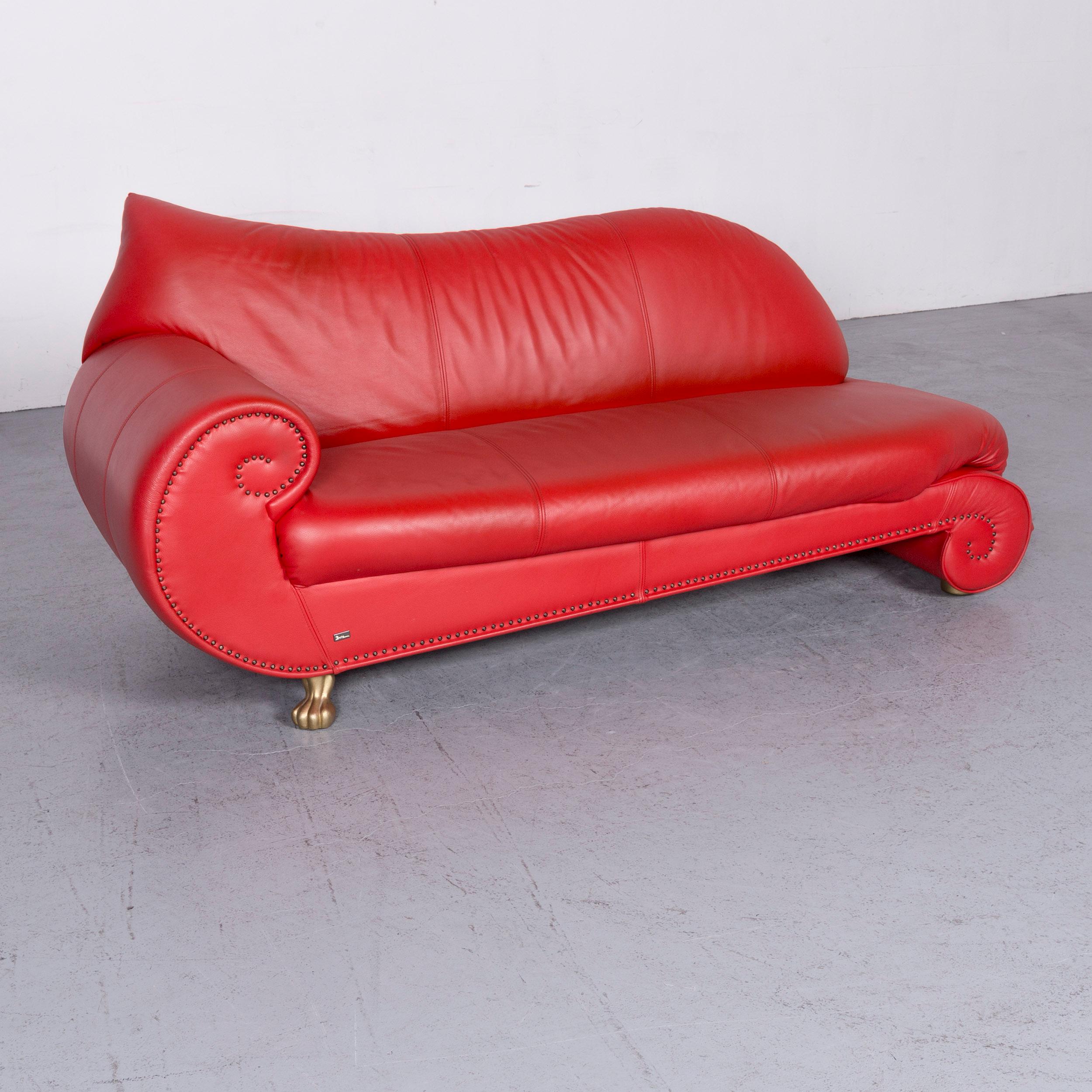 Bretz Gaudi Designer Leather Sofa Set Red Three-Seat Couch For Sale 8