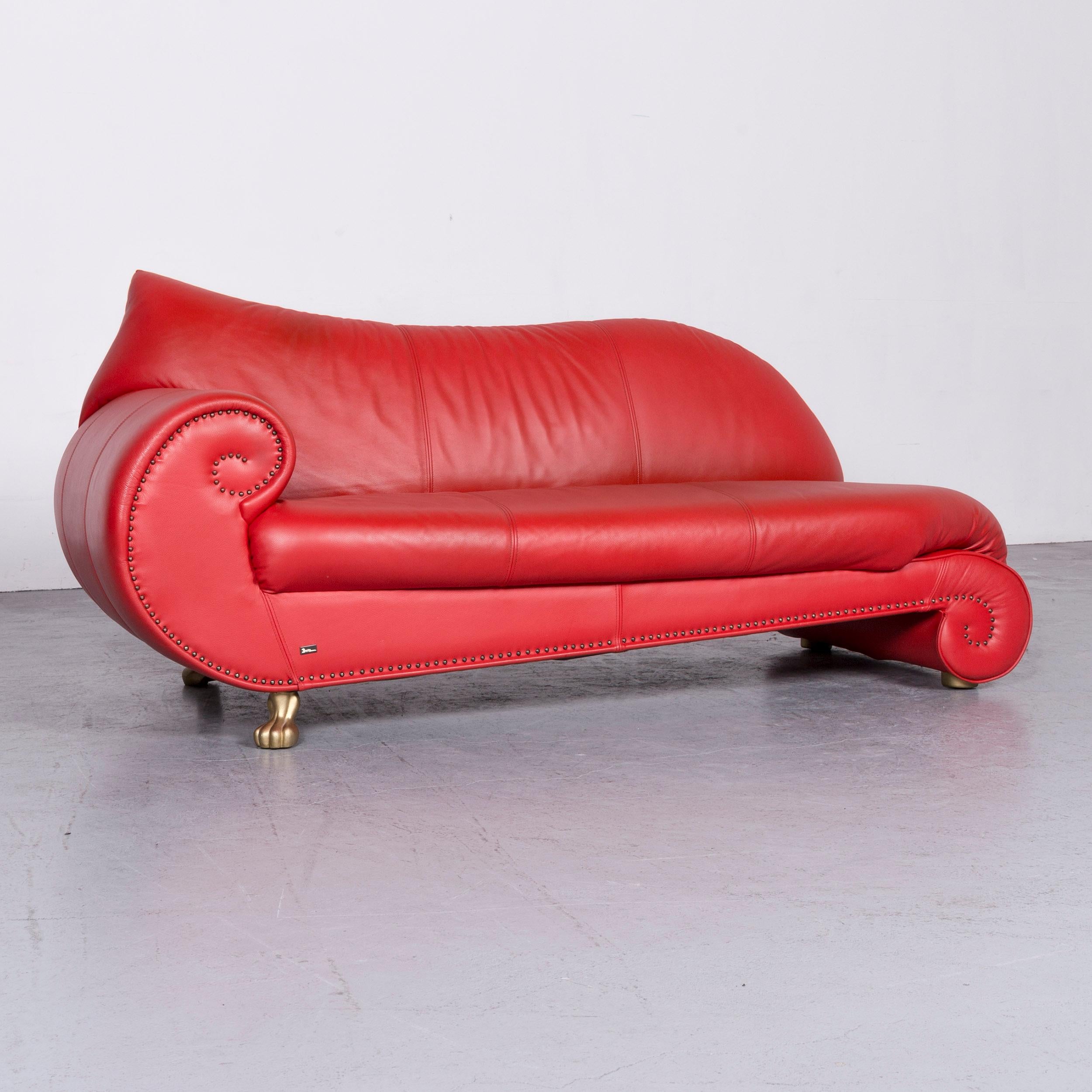 Bretz Gaudi Designer Leather Sofa Set Red Three-Seat Couch For Sale 9