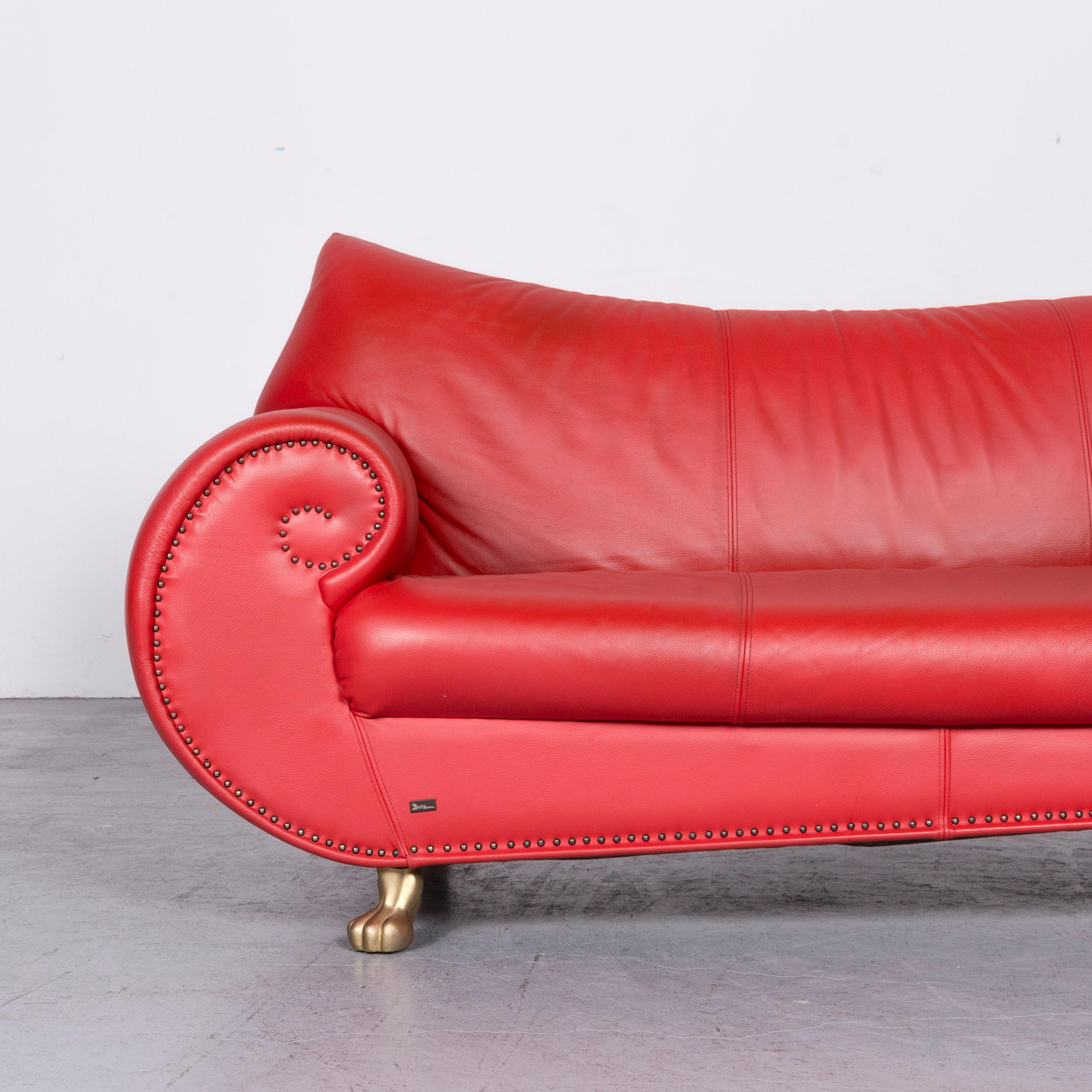 Bretz Gaudi Designer Leather Sofa Set Red Three-Seat Couch For Sale 10