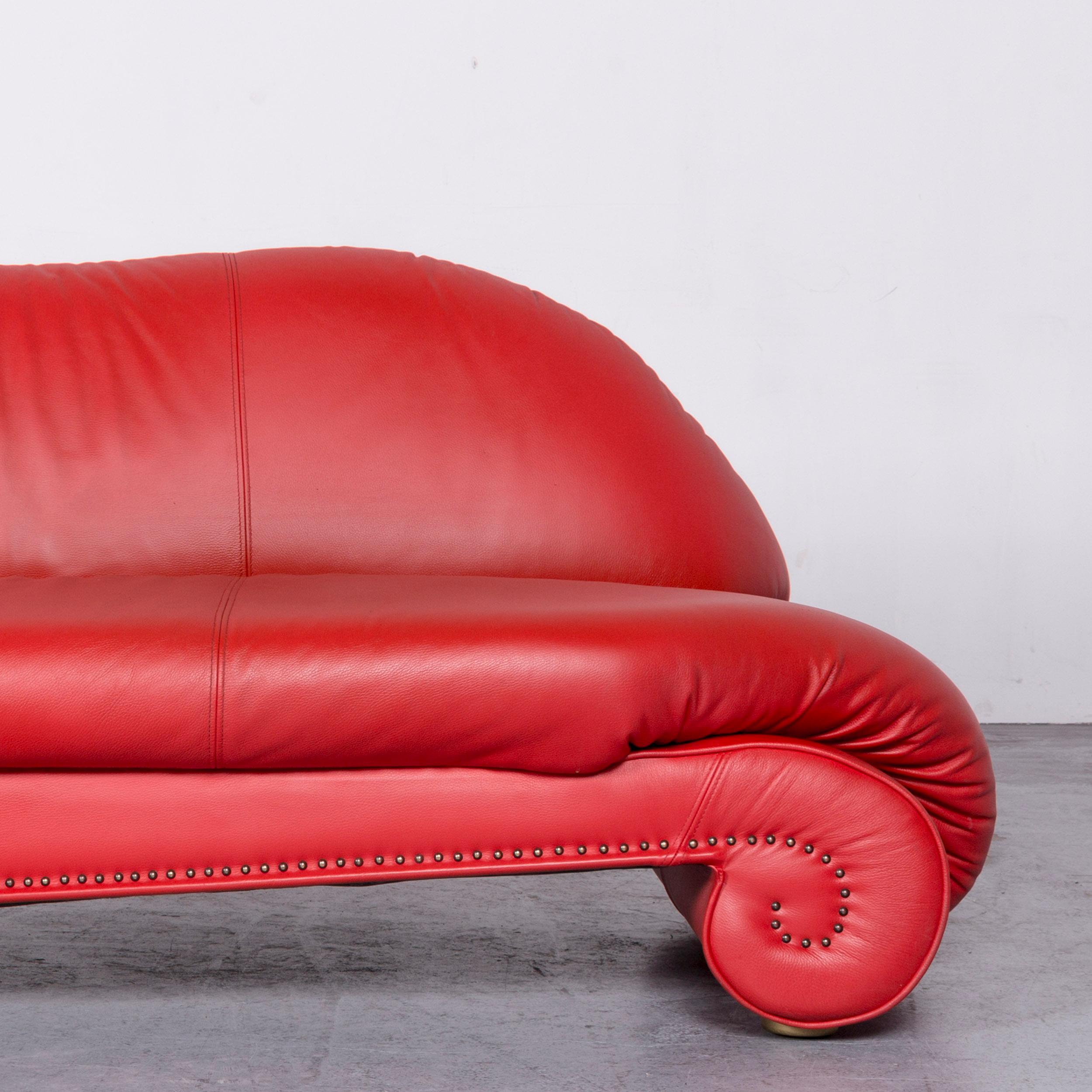 Bretz Gaudi Designer Leather Sofa Set Red Three-Seat Couch For Sale 11