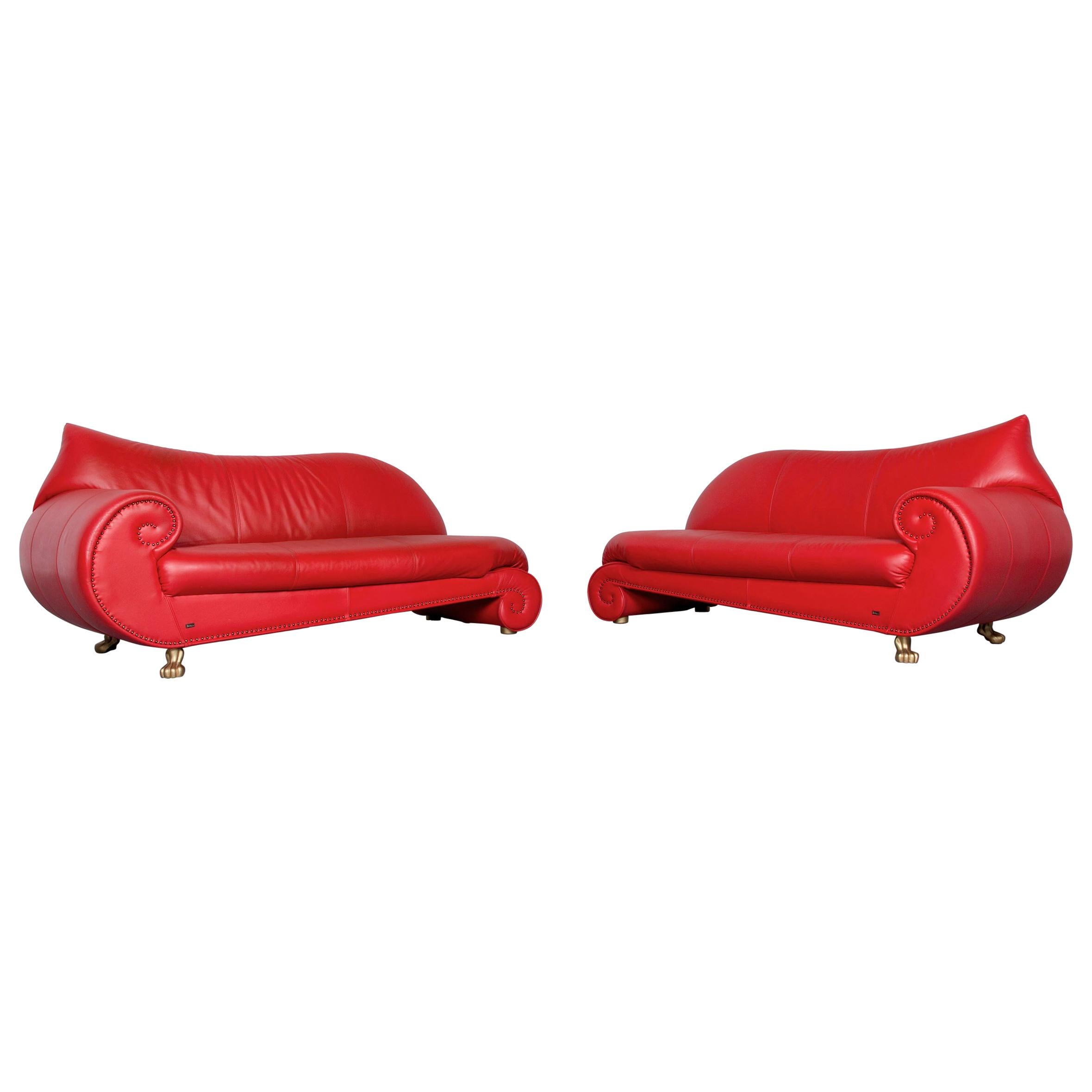 Bretz Gaudi Designer Leather Sofa Set Red Three-Seat Couch For Sale