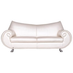 Bretz Gaudi Designer Leather Sofa White Mother of Pearl Three-Seat Real