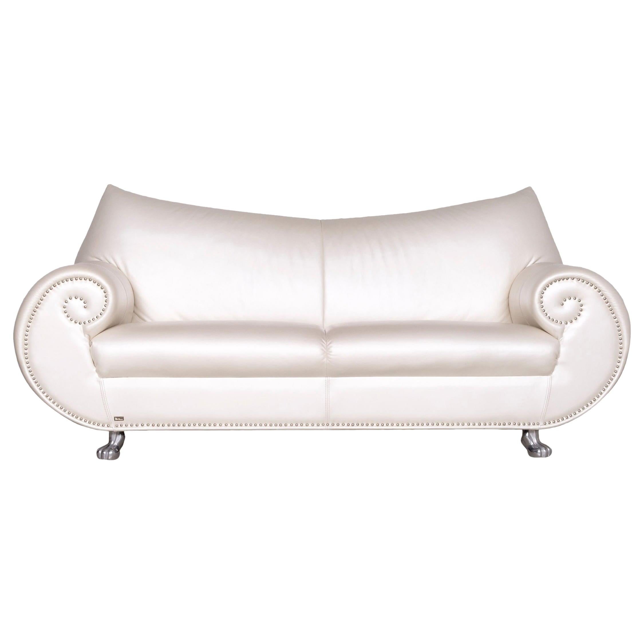 Bretz Gaudi Designer Leather Sofa White Two-Seat Couch For Sale