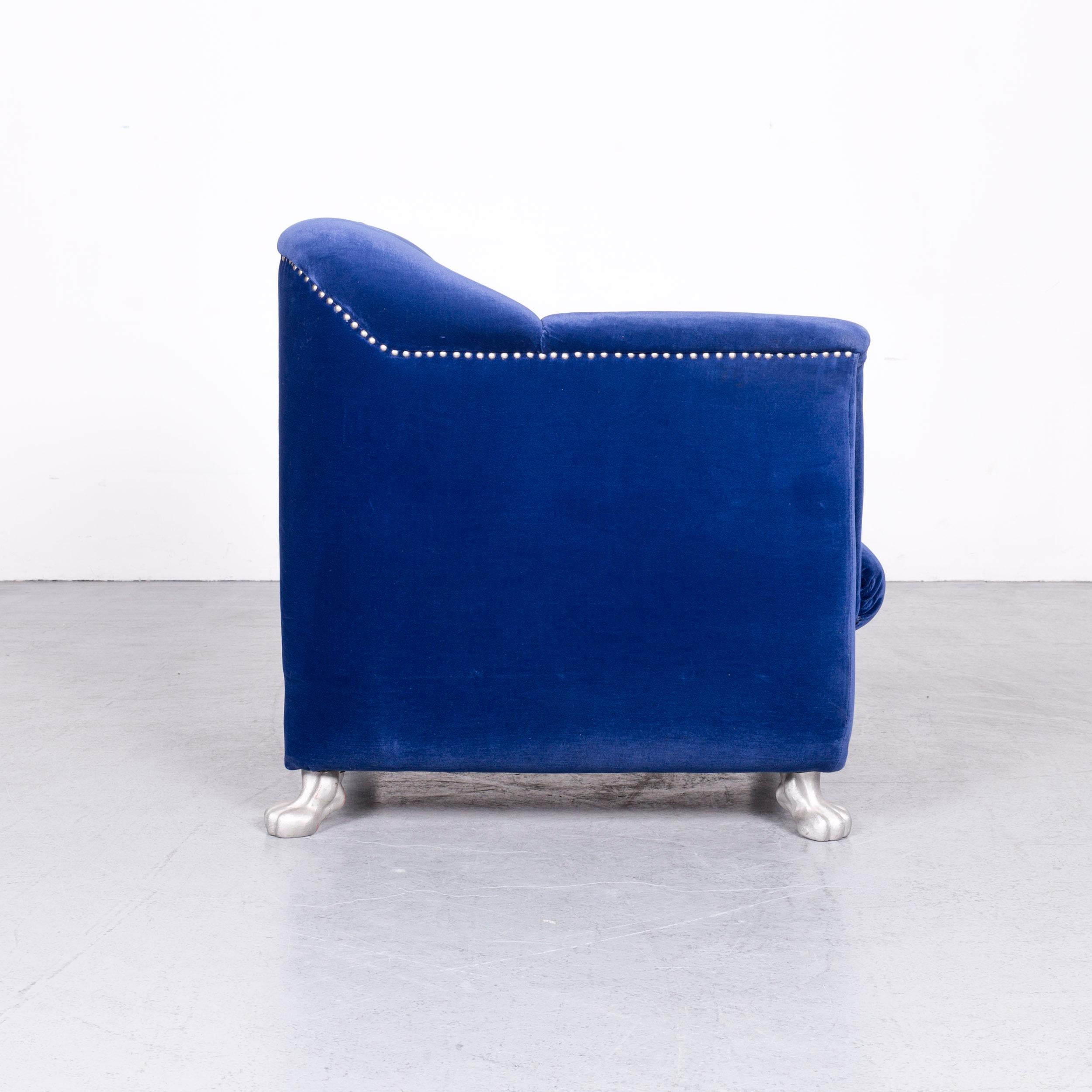 Bretz Gaudi Designer Velvet Fabric Armchair Blue One-Seat Chair 2