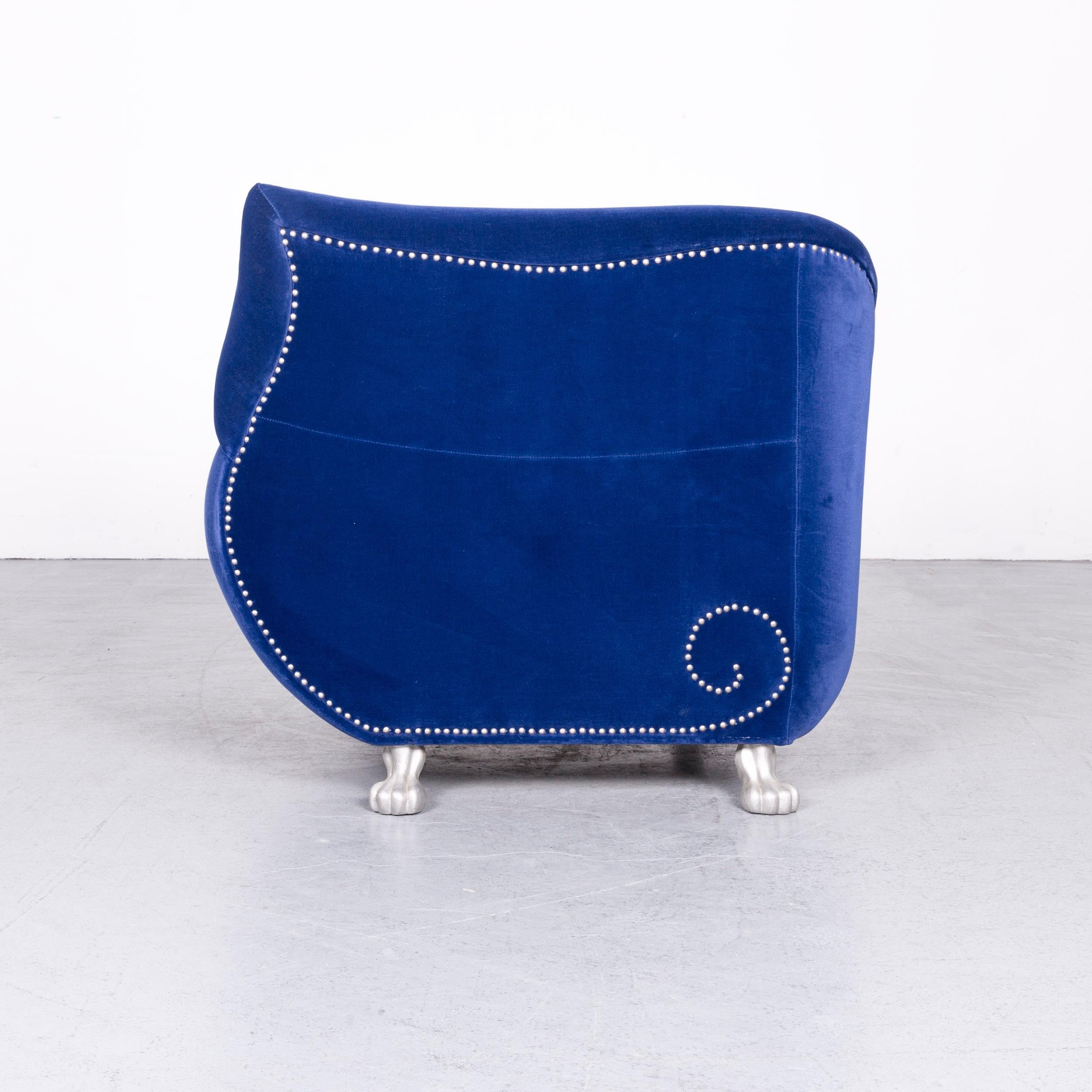 Bretz Gaudi Designer Velvet Fabric Armchair Blue One-Seat Chair 3