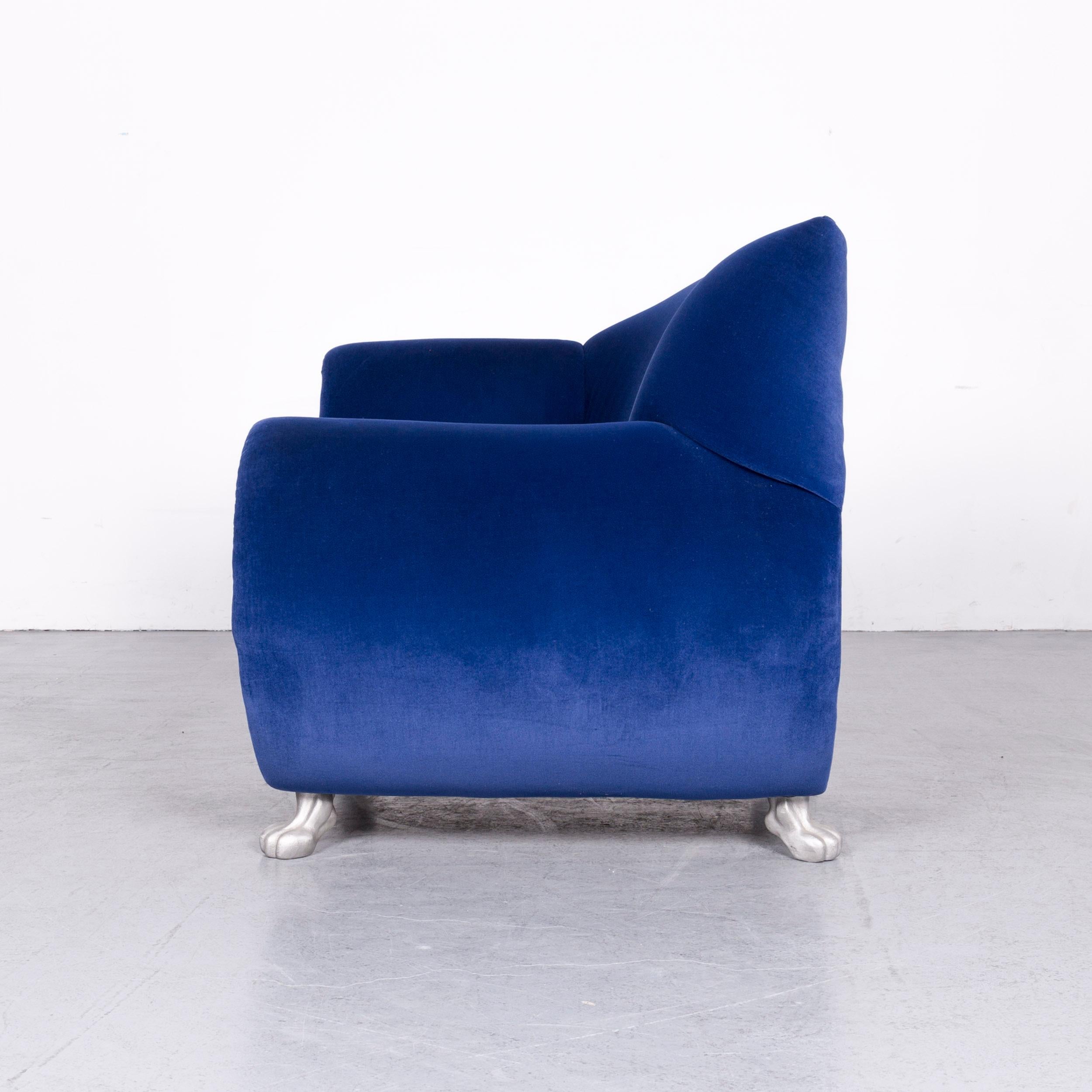 Bretz Gaudi Designer Velvet Fabric Armchair Blue One-Seat Chair 4