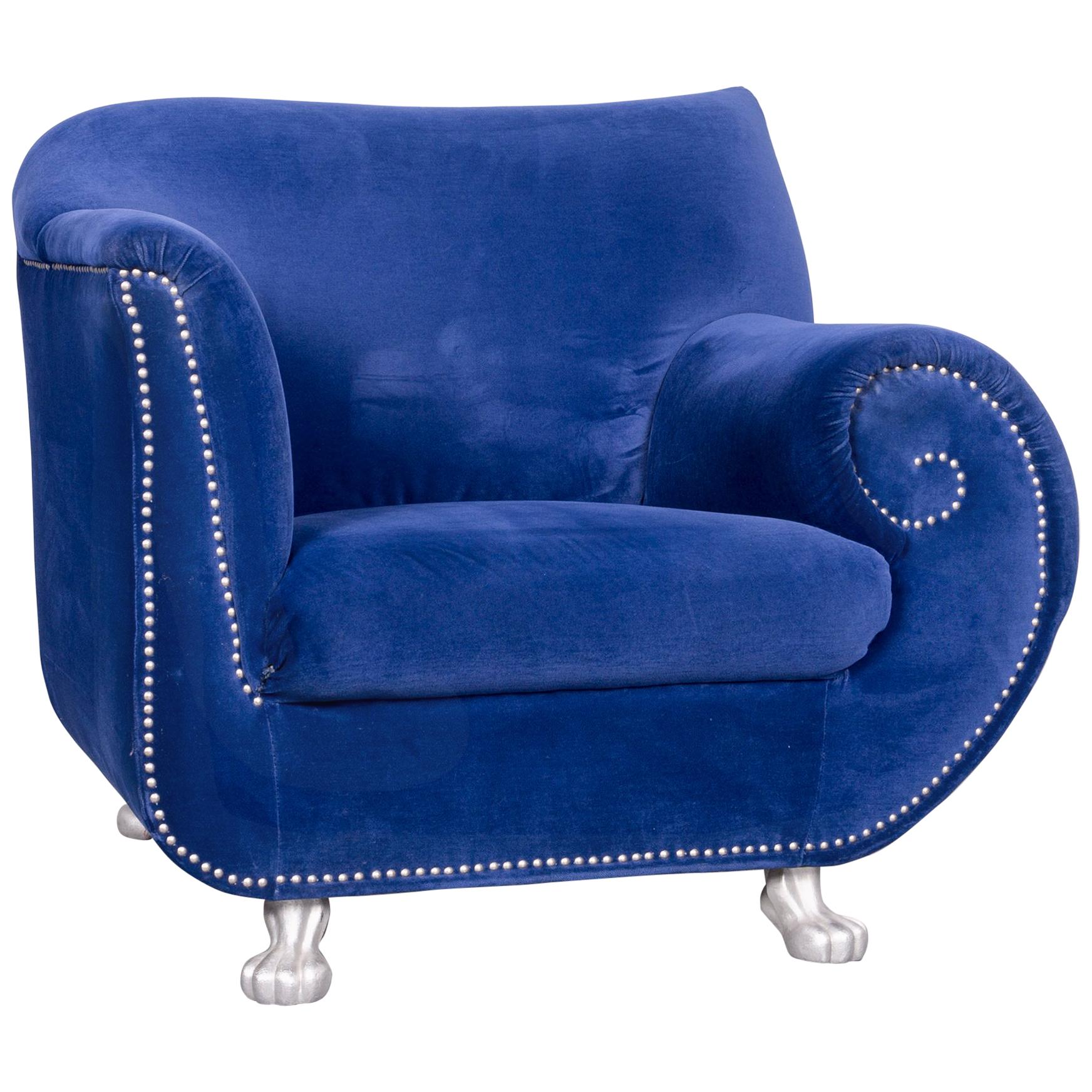 Bretz Gaudi Designer Velvet Fabric Armchair Blue One-Seat Chair
