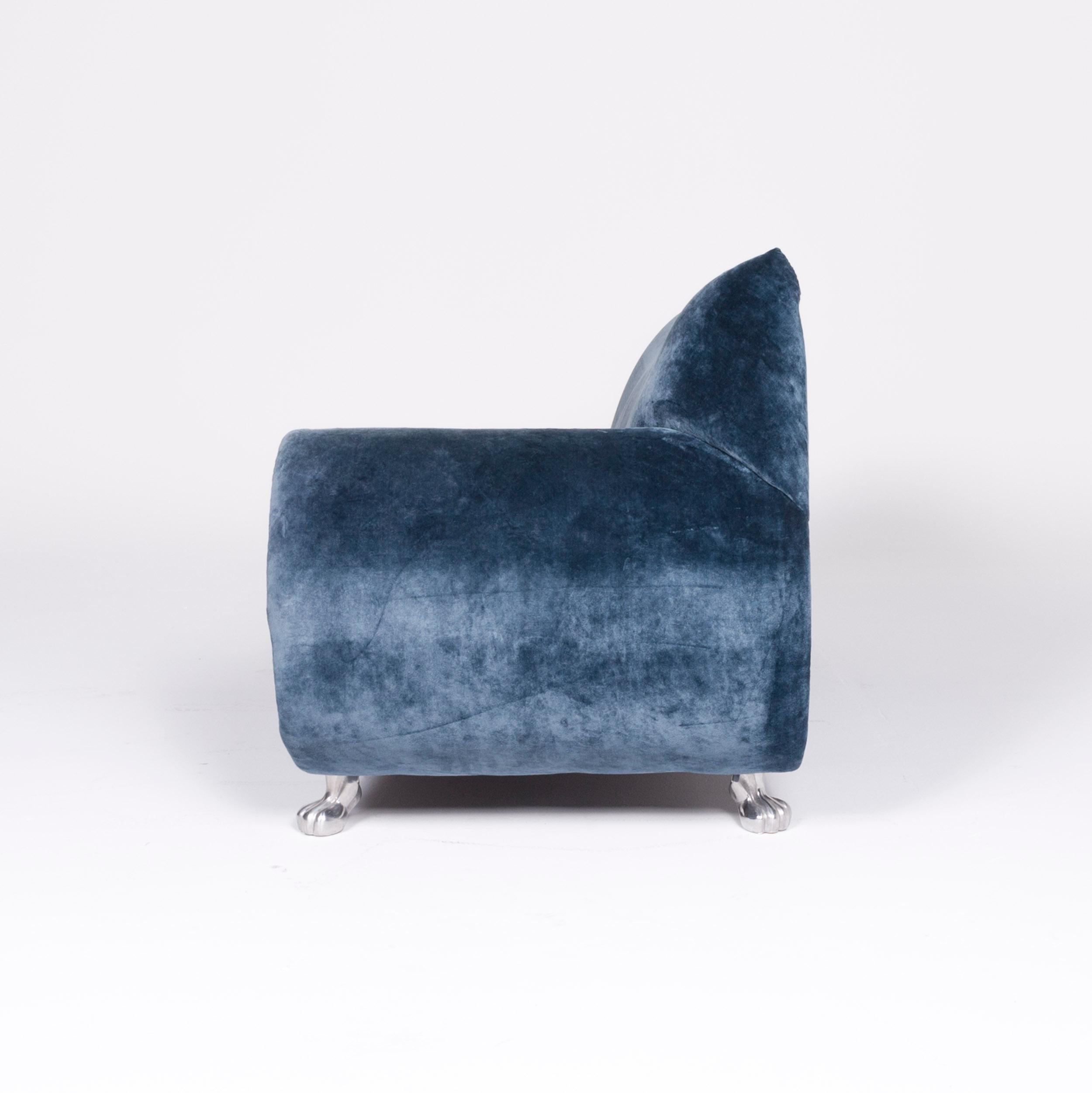 Bretz Gaudi Designer Velvet Sofa Blue Three-Seat Couch Récamière For Sale 2