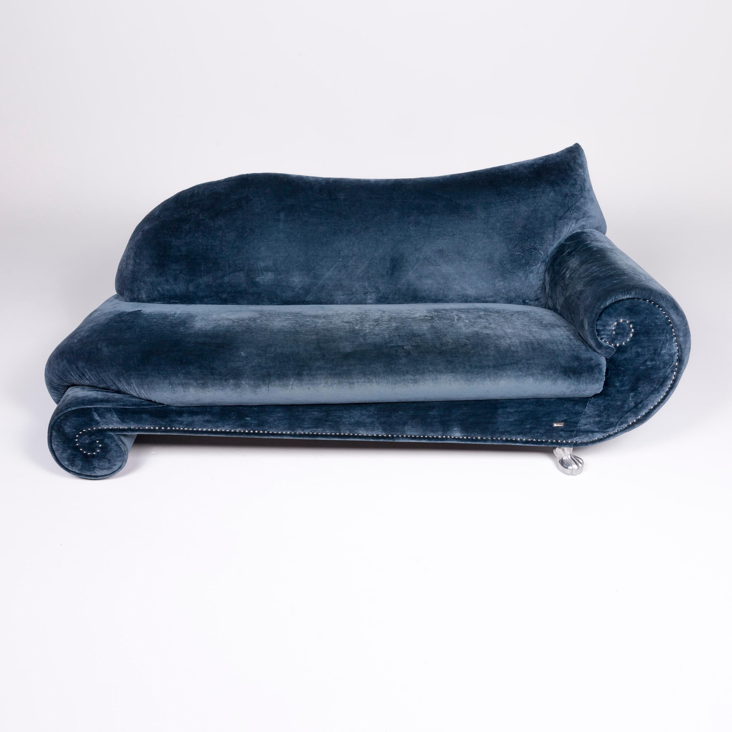 Modern Bretz Gaudi Designer Velvet Sofa Blue Three-Seat Couch Récamière For Sale