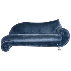 Bretz Gaudi Designer Velvet Sofa Blue Three-Seat Couch Récamière