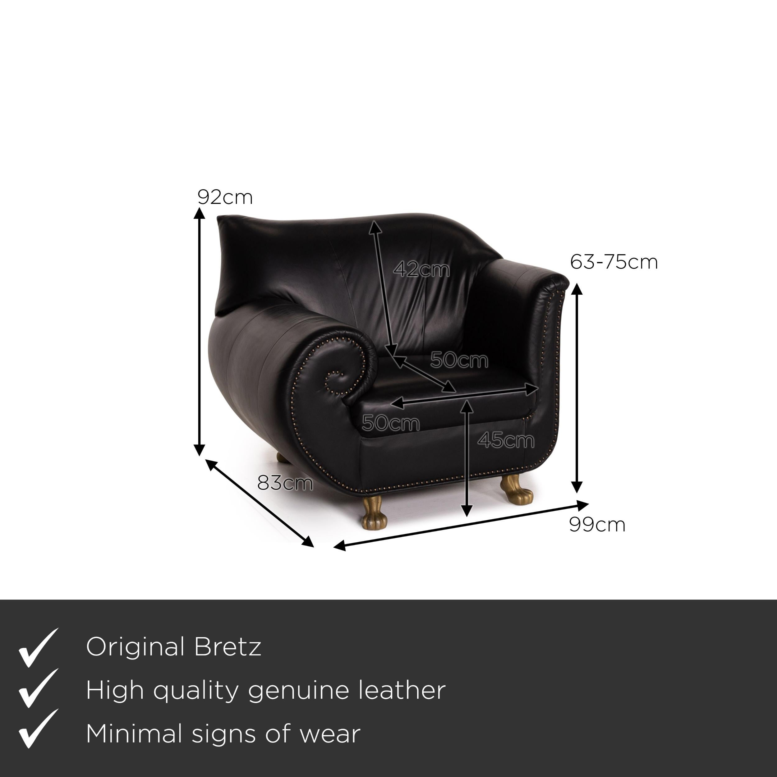 We present to you a Bretz Gaudi leather armchair black.

 

 Product measurements in centimeters:
 

 depth: 83
 width: 99
 height: 92
 seat height: 45
 rest height: 63
 seat depth: 50
 seat width: 50
 back height: 42.