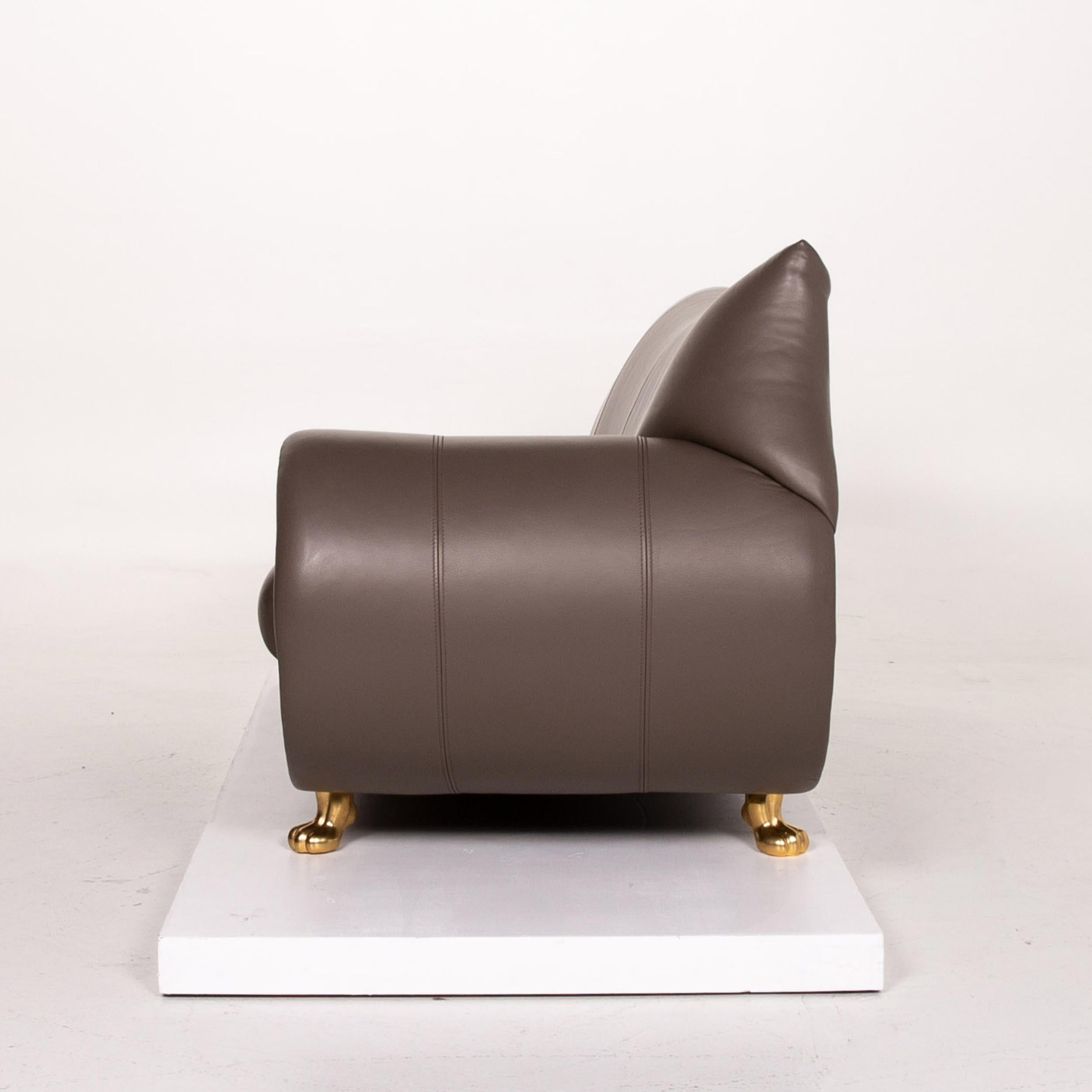 Bretz Gaudi Leather Armchair Gray Brown Brown Three-Seat Couch Gold-Plated 5