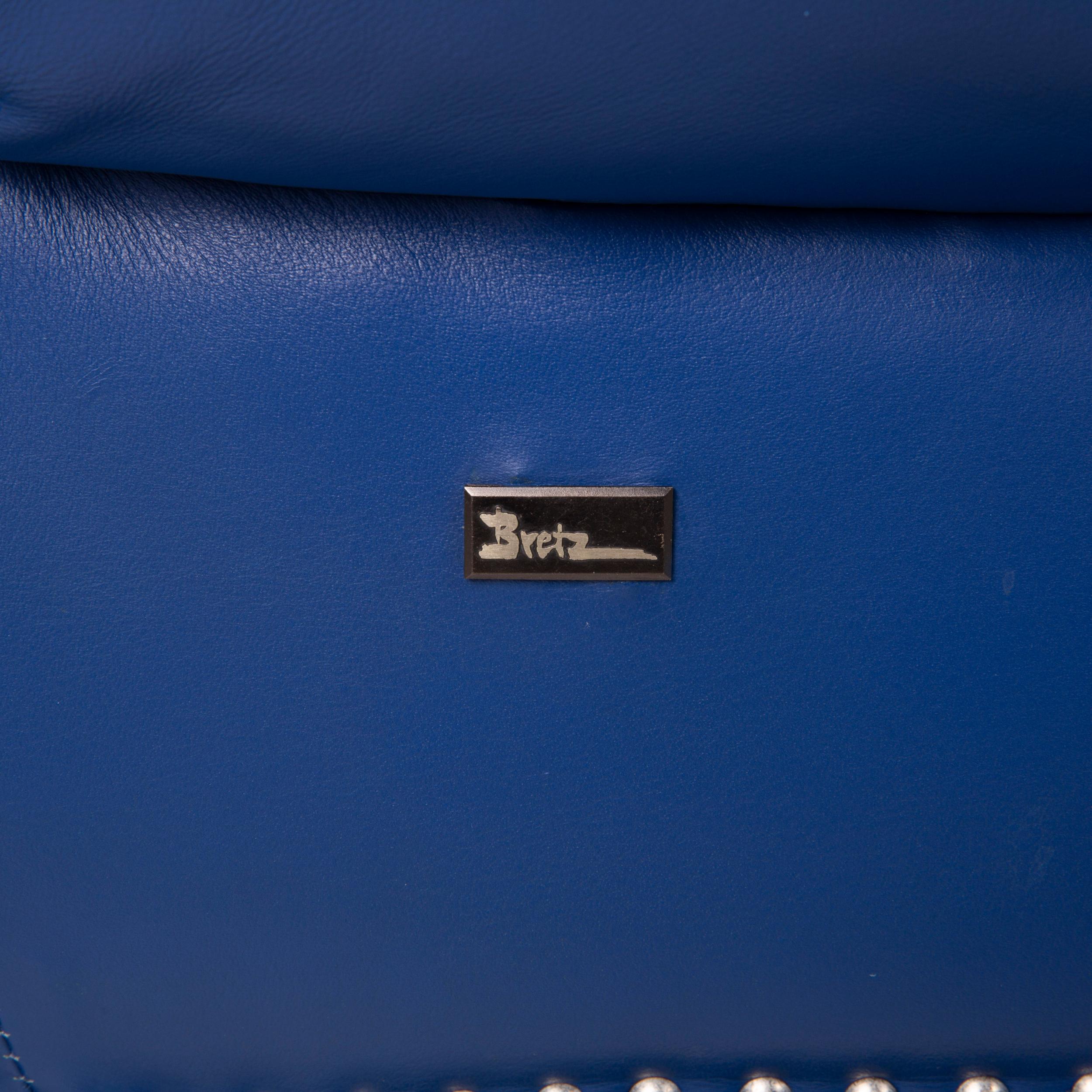 German Bretz Gaudi Leather Sofa Blue Three-Seat For Sale