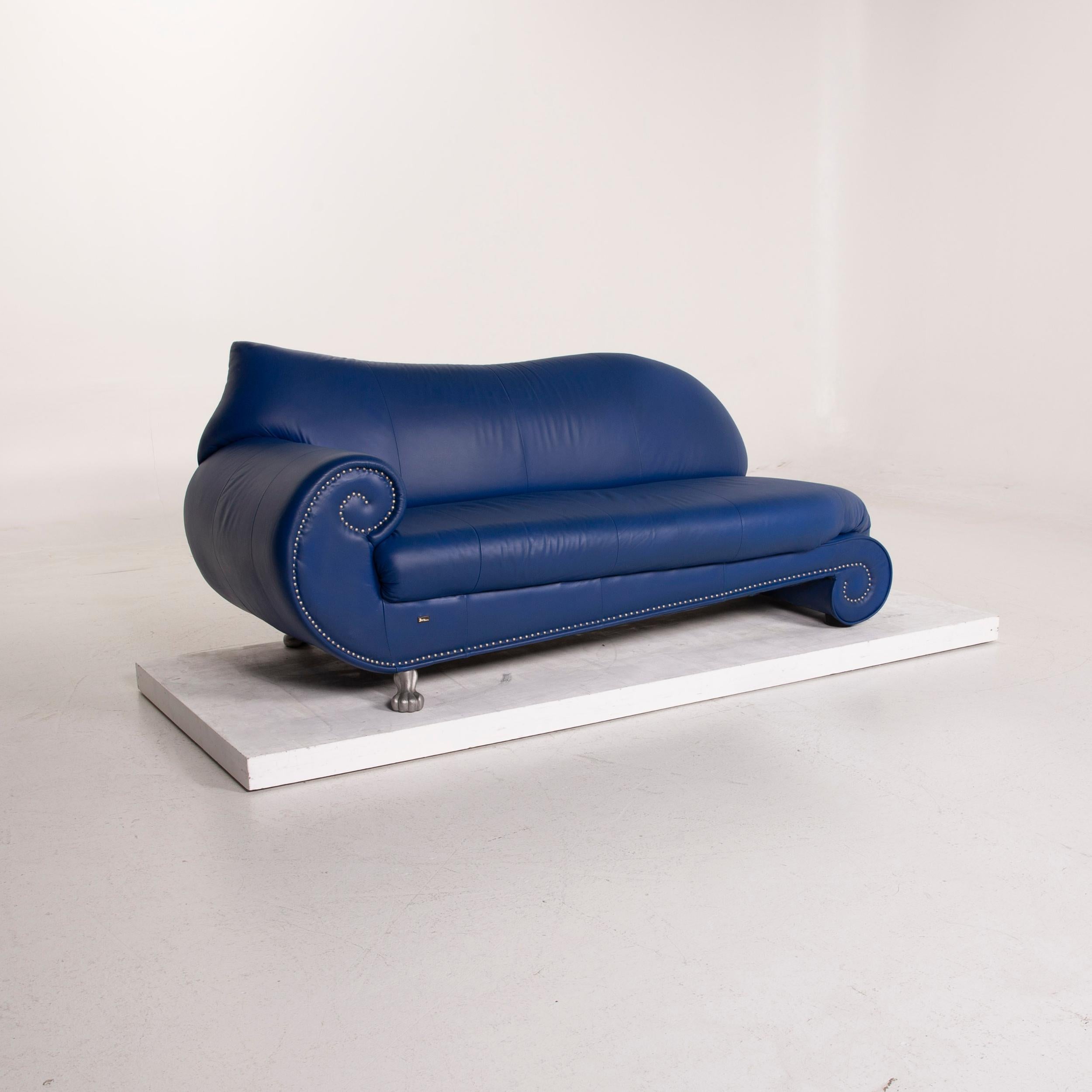Bretz Gaudi Leather Sofa Blue Three-Seat In Good Condition For Sale In Cologne, DE